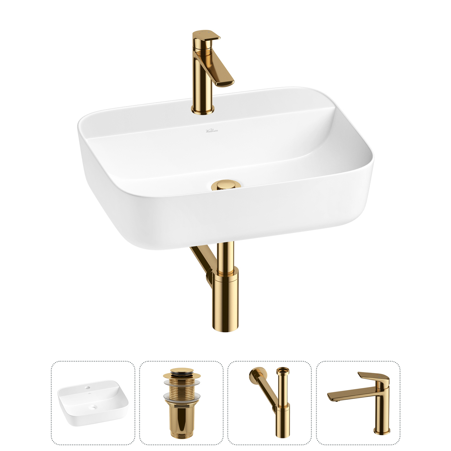 Изображение товара Раковина Wellsee preen 20214325R 50 см с комплектом золото