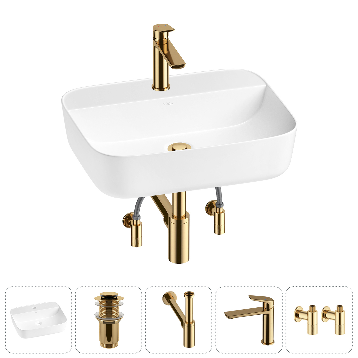 Изображение товара Раковина Wellsee preen 20214329R 50см цвет раковина 5 в 1: д/к, сифон, смеситель, вентили