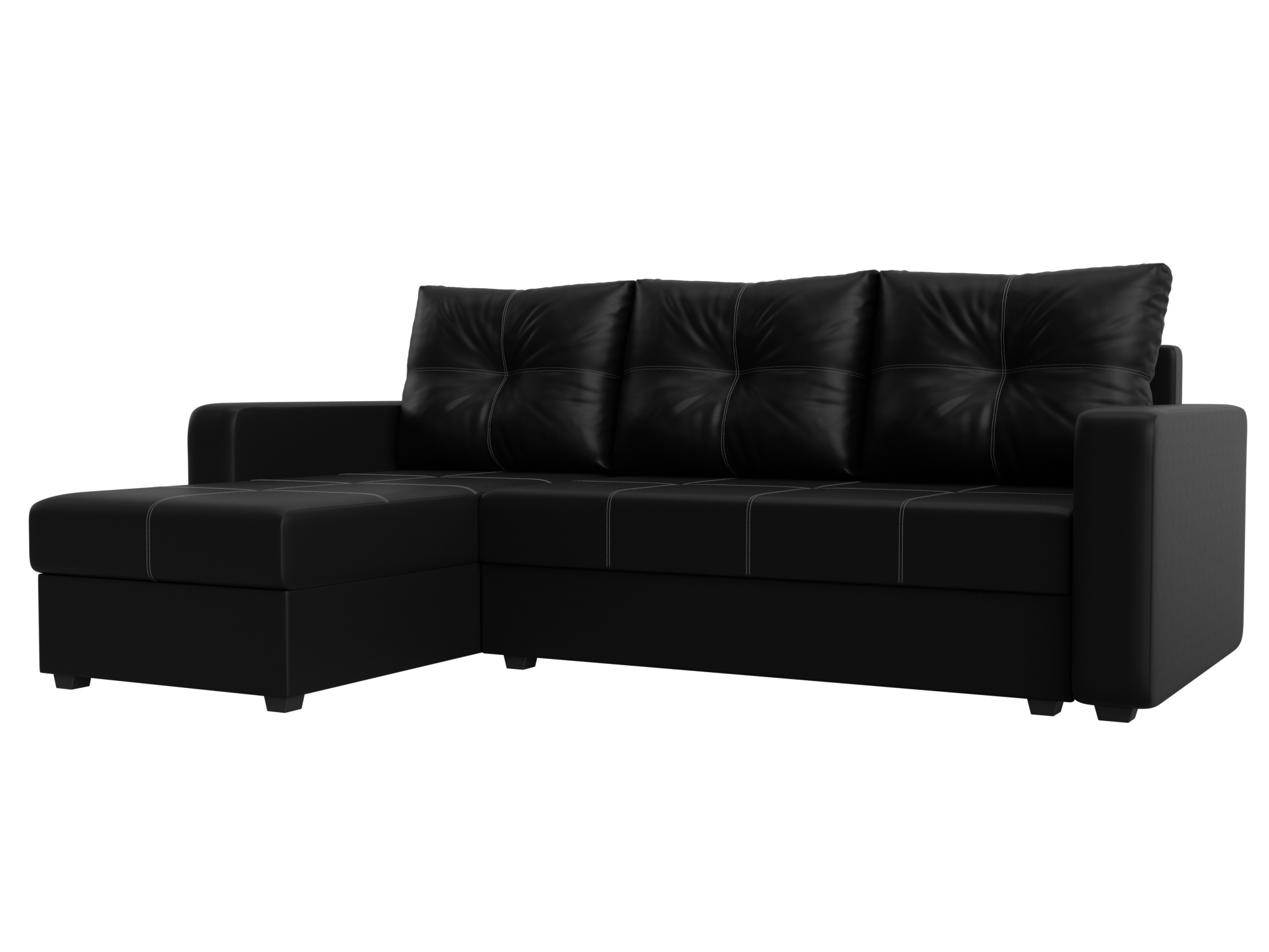 Изображение товара Диван раскладной Ливерпуль Лайт угловой из эко-кожи черный 226x140x85 см