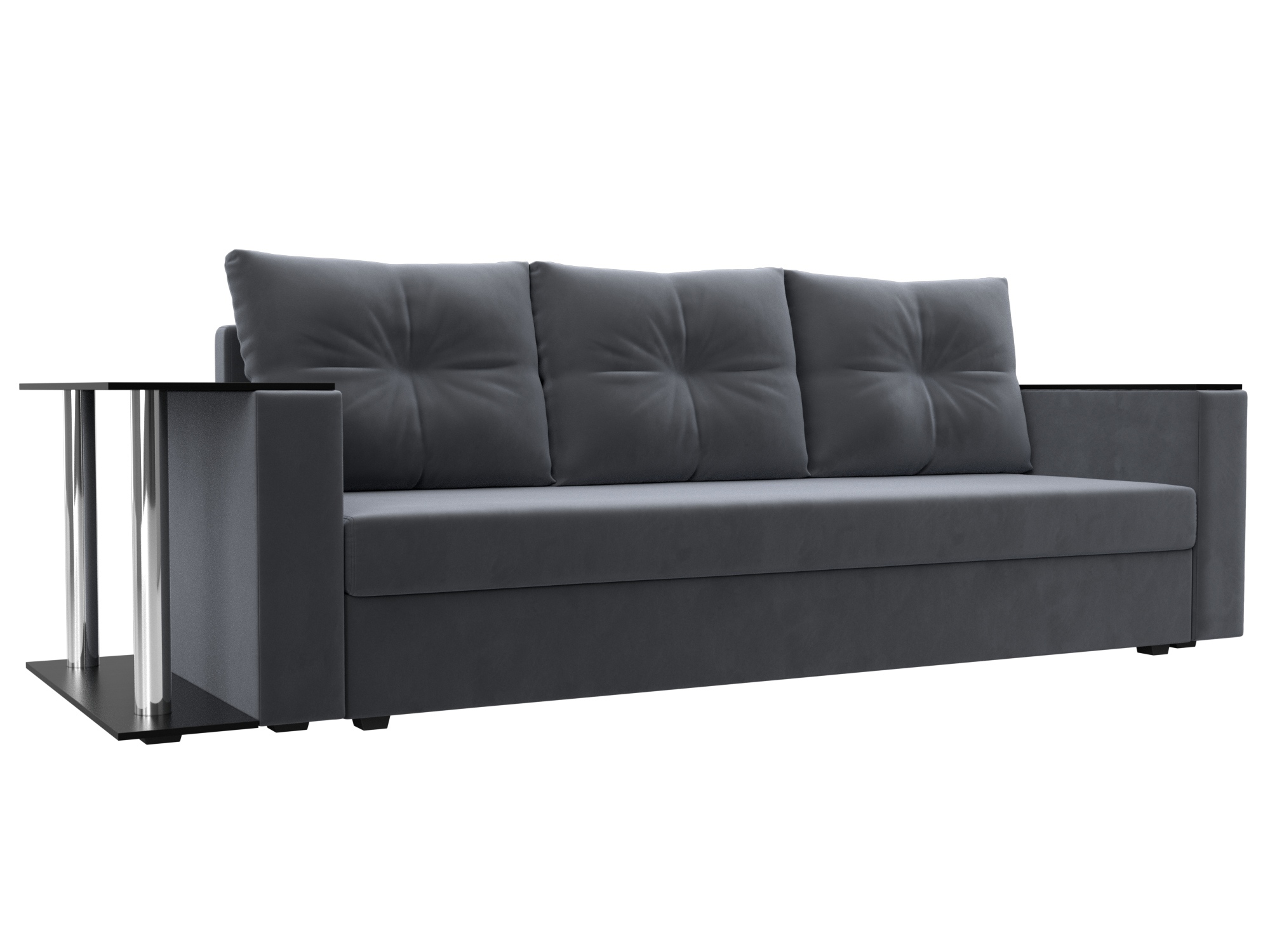 Изображение товара Диван раскладной Лига диванов 112475_спб Велюр серый 3 местный с ящиком и подлокотниками