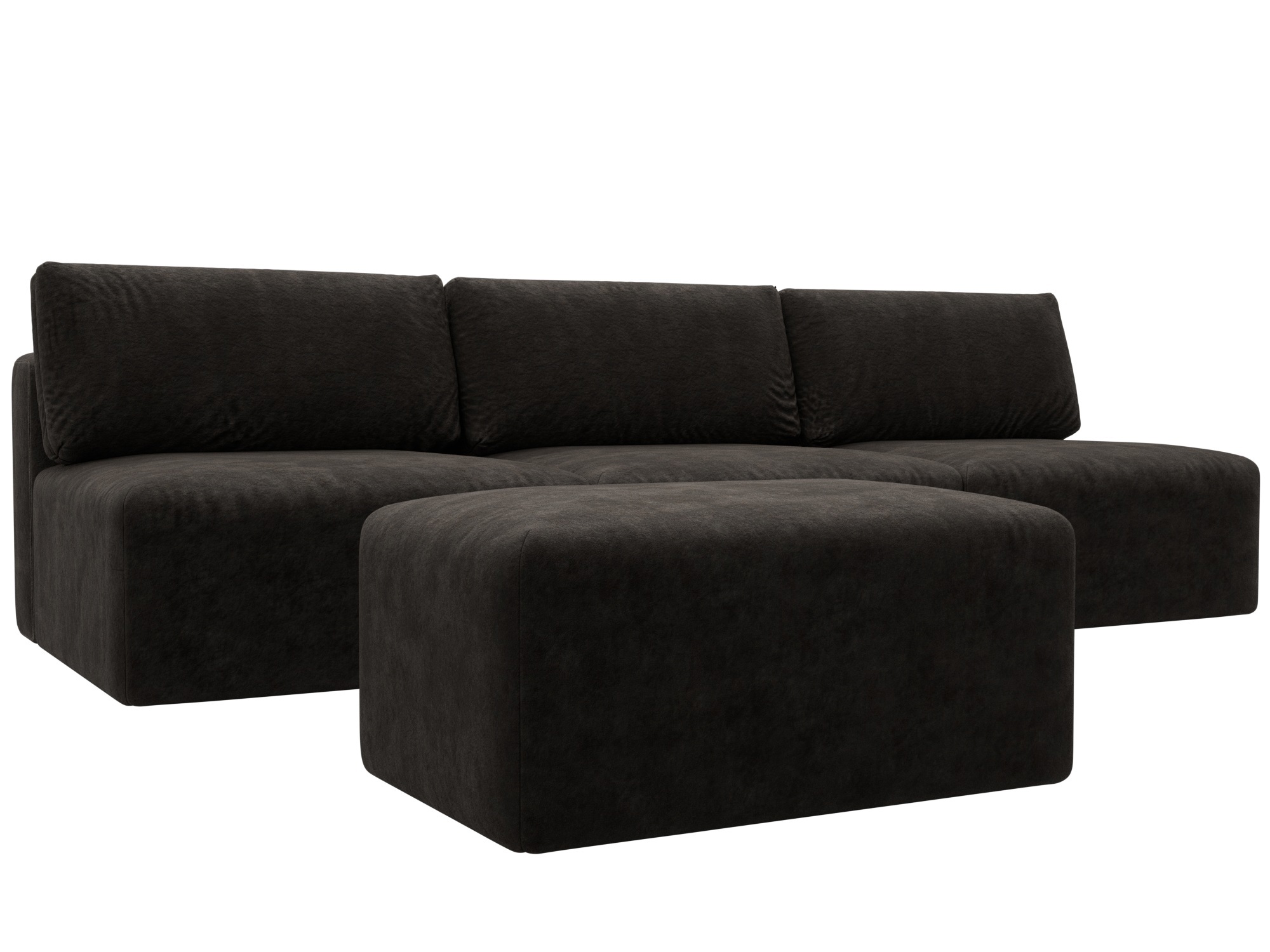 Изображение товара Диван раскладной Лига диванов 129492 с пуфом и ящиками коричневый велюр