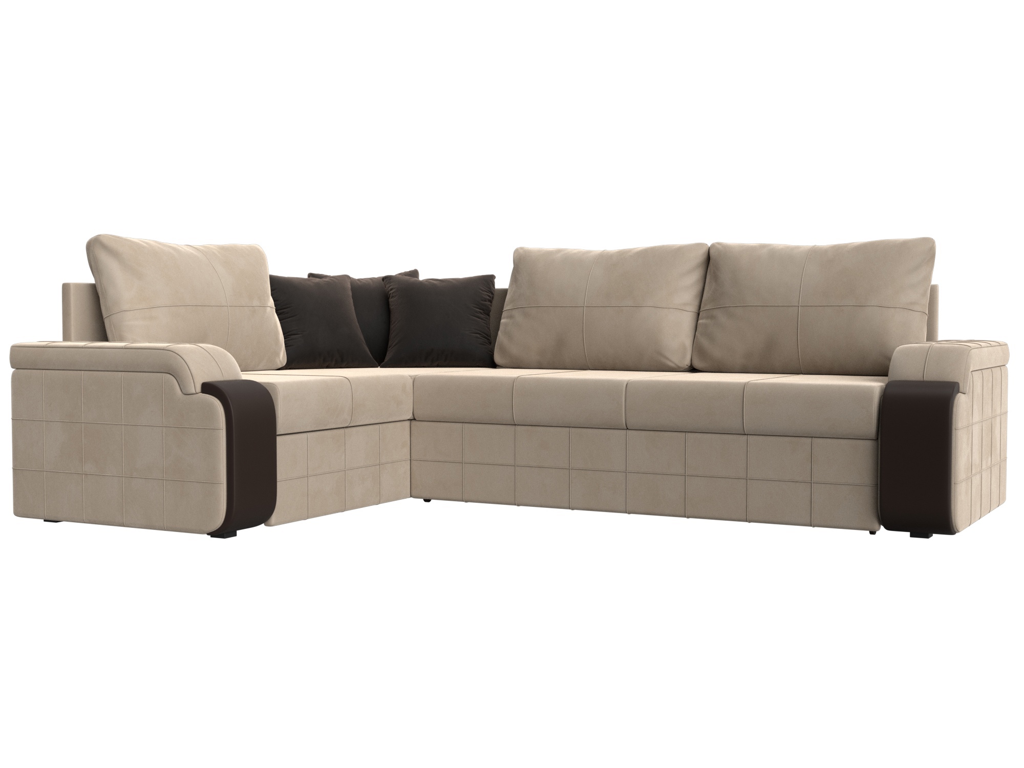 Изображение товара Диван раскладной Лига диванов 102970L_спб 264x91x188 см велюр цвет бежевый/коричневый/коричневый