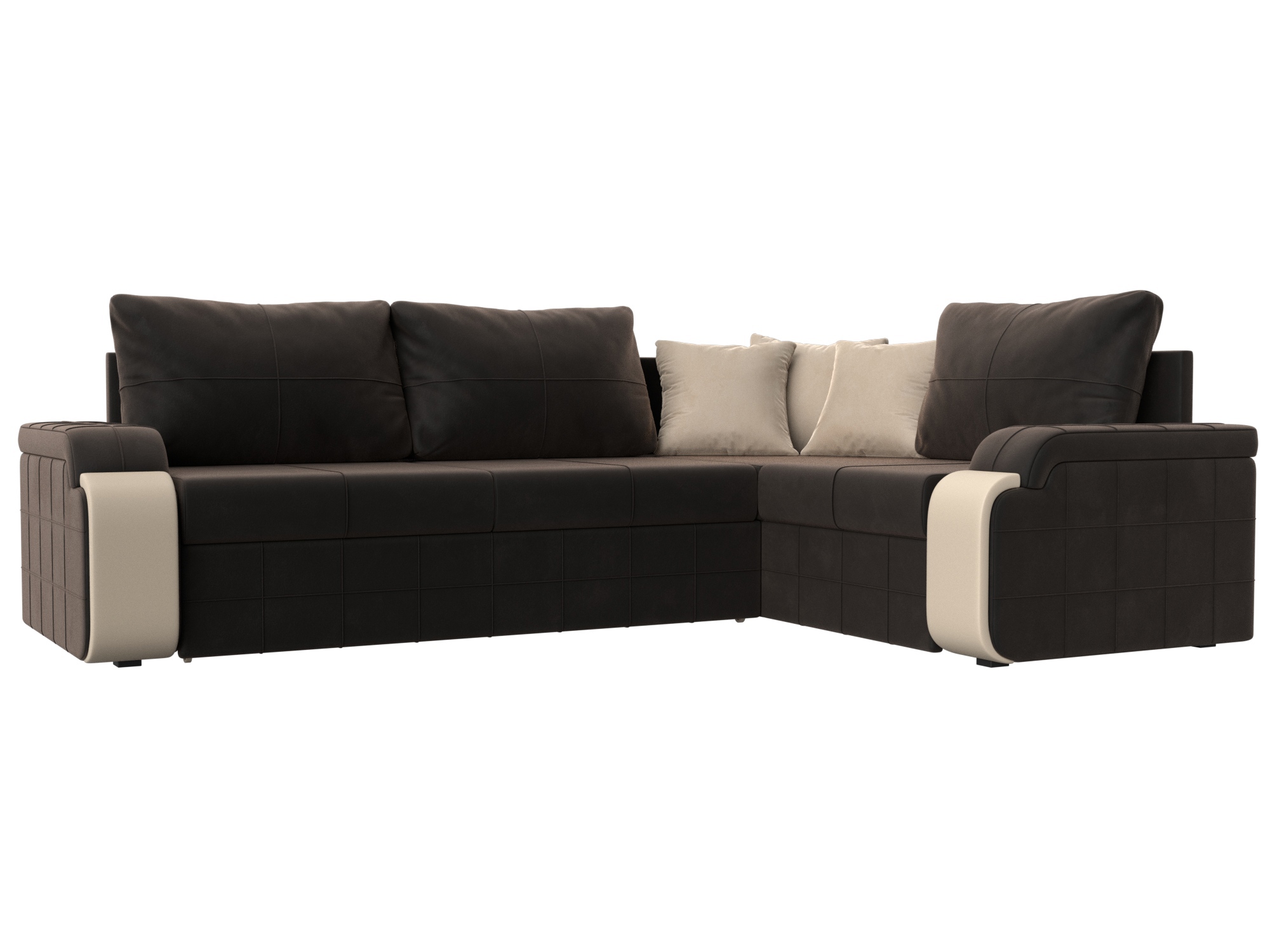 Изображение товара Диван раскладной Лига диванов 102975_спб 264x91x188 см велюр цвет коричневый/бежевый/бежевый