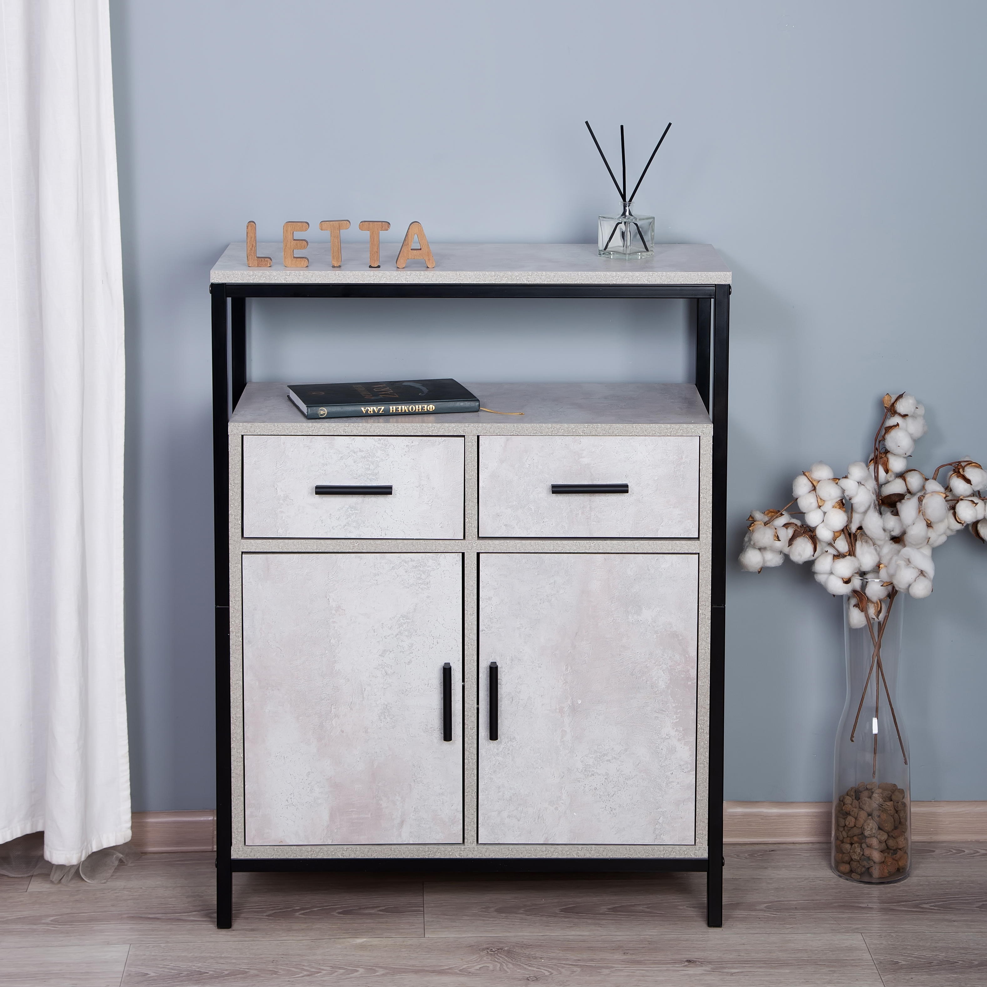 Изображение товара Комод Letta Frame 70x91 см с 2 ящиками и дверцами стиль лофт серый