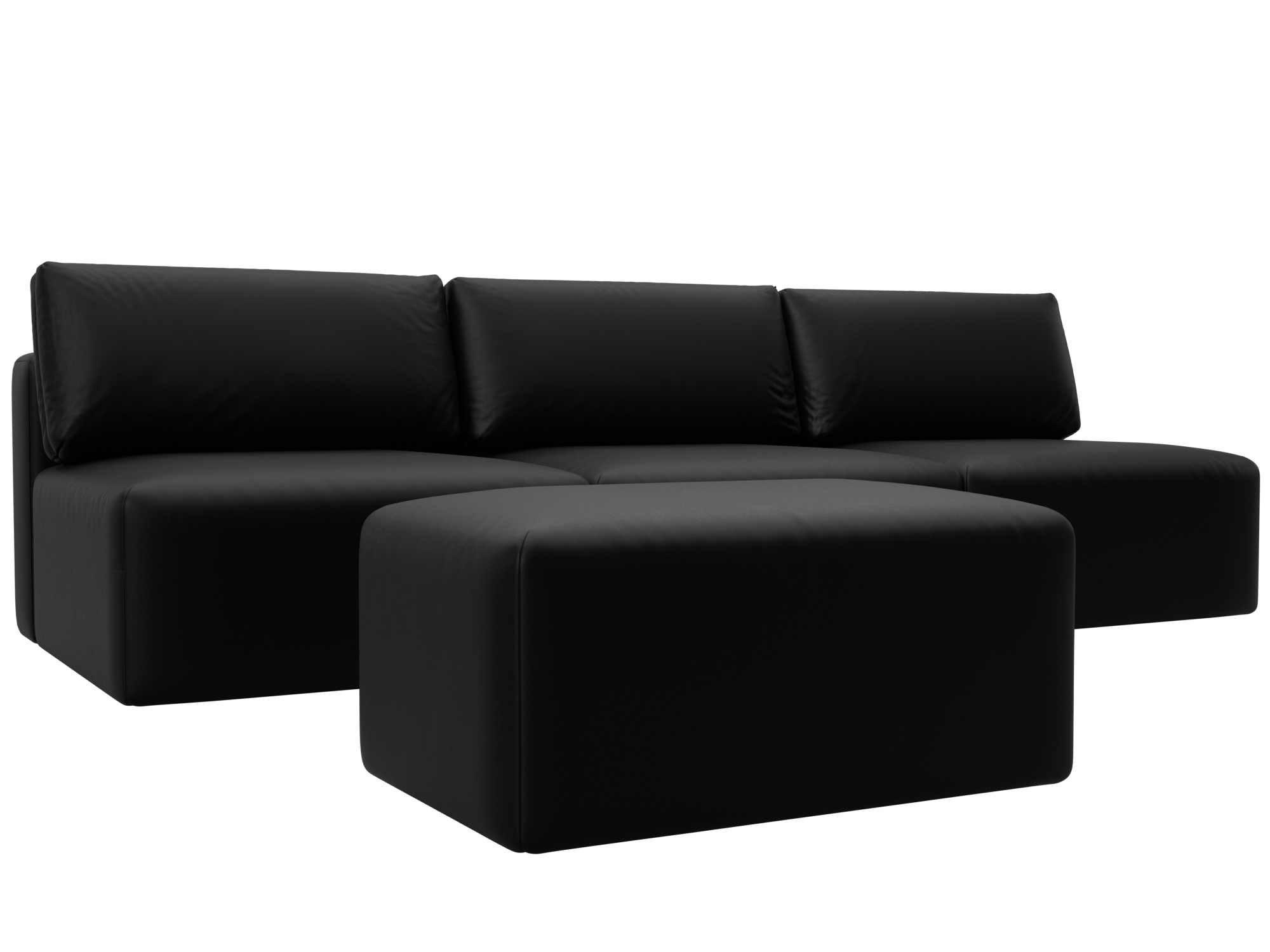 Изображение товара Диван раскладной Лига диванов 130058_спб 367x84x118 см эко-кожа цвет grifon 18 черный