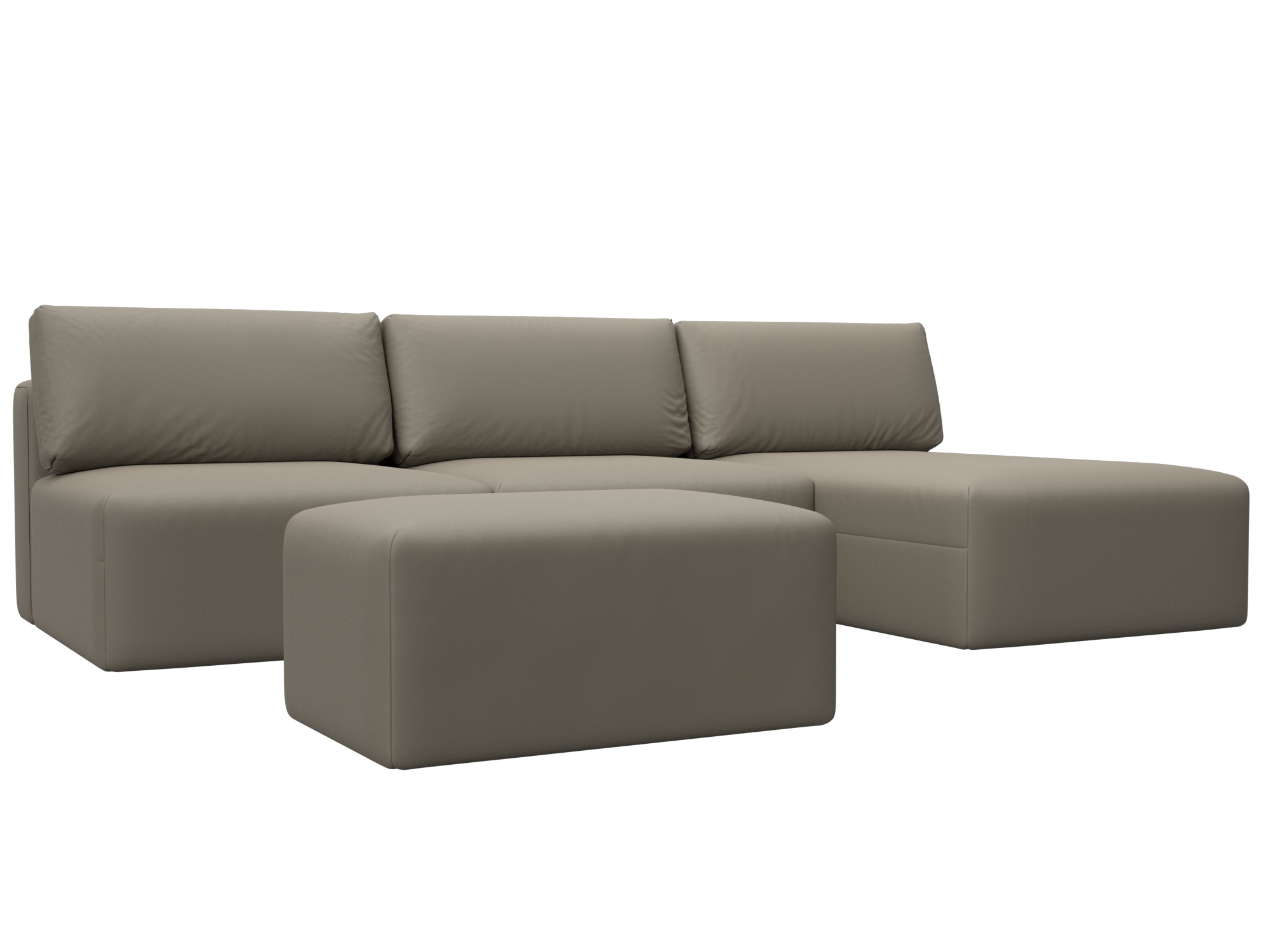 Изображение товара Диван раскладной Лига-060 НПБ Лонг угловой с пуфом современный эко-кожа бежевый