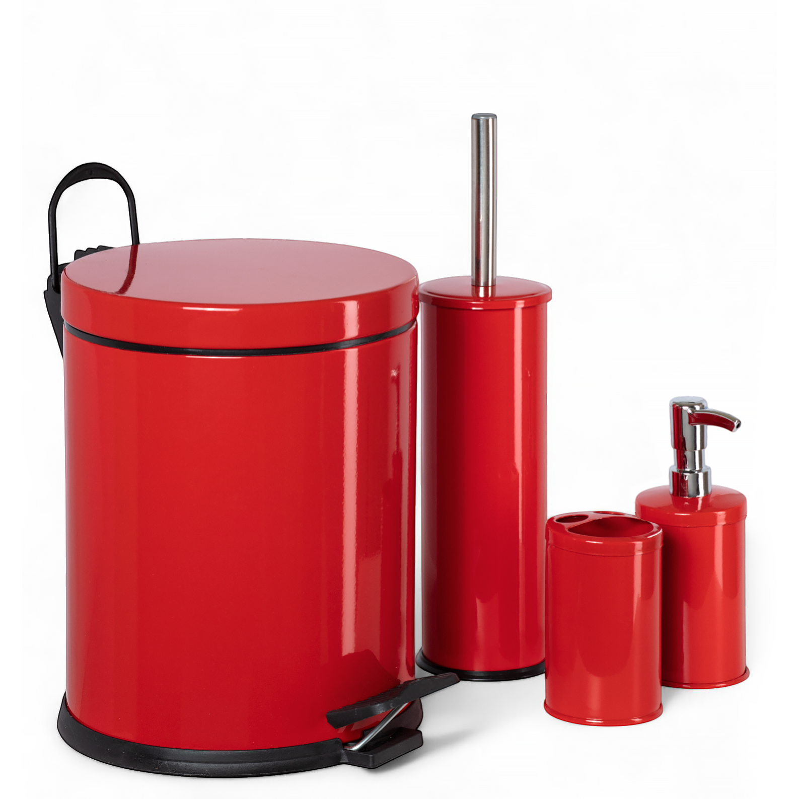 Изображение товара Набор аксессуаров для ванной комнаты из нержавеющей стали красный глянец EF-476K 4 предмета