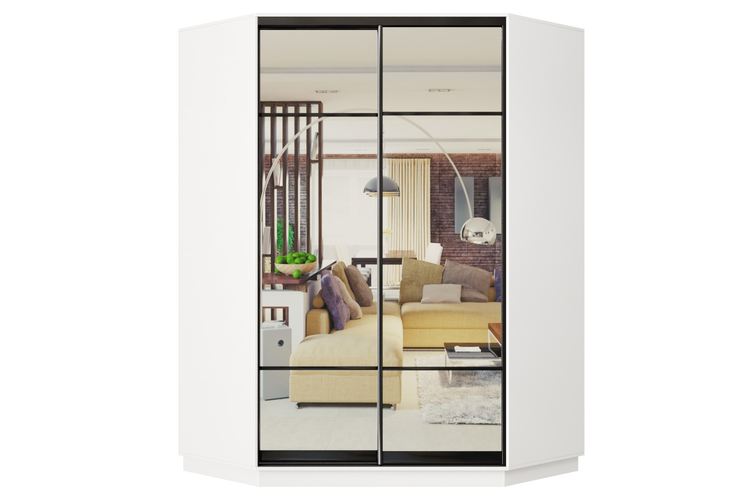 Изображение товара Шкаф-купе Хочу домой Классика 71 угловой (11.11) с 2 дверями 220x110х45 см 12 полок ЛДСП цвет белый/профиль черный муар