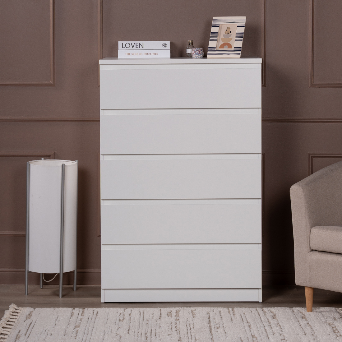 Изображение товара Комод Гуд Лакк Мальта 5 ящиков белый стиль минимализм мебель для хранения