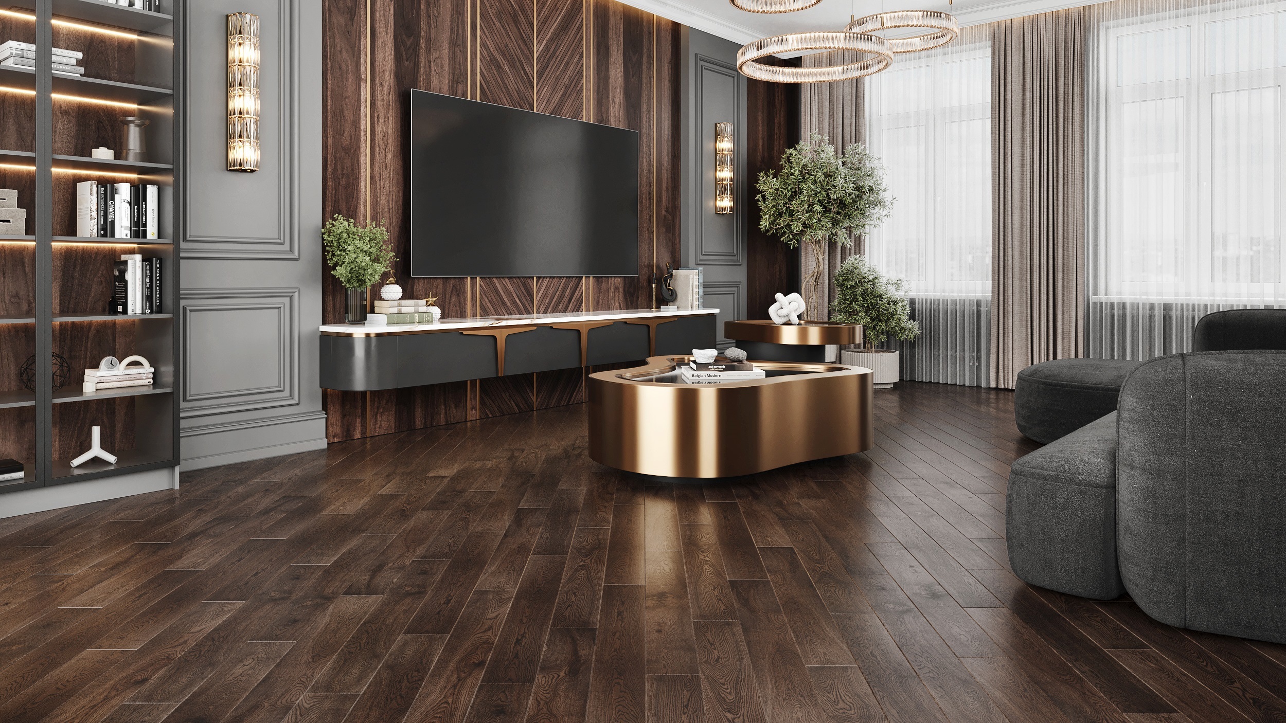 Изображение товара Паркетная доска Amber Wood Браш Дуб Бурбон 14 мм с фаской 0.909 м2