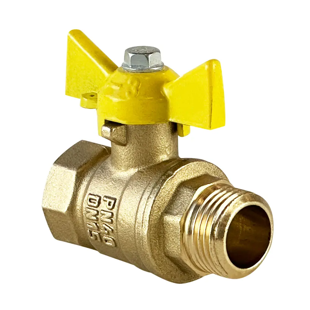 Кран шаровой для газа прямой Valfex DN15 PN40 1/2" НР/ВР латунь ручка бабочка