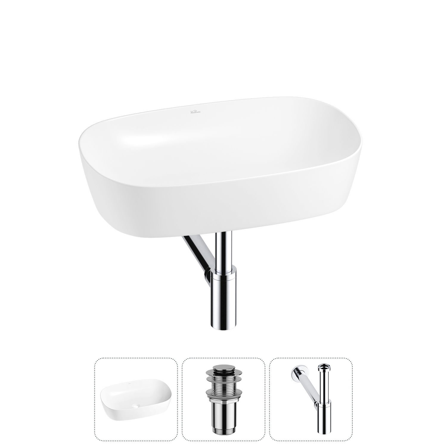 Изображение товара Раковина Wellsee 3 в 1 61 см из RefCeram белая глянцевая модел 20212353R