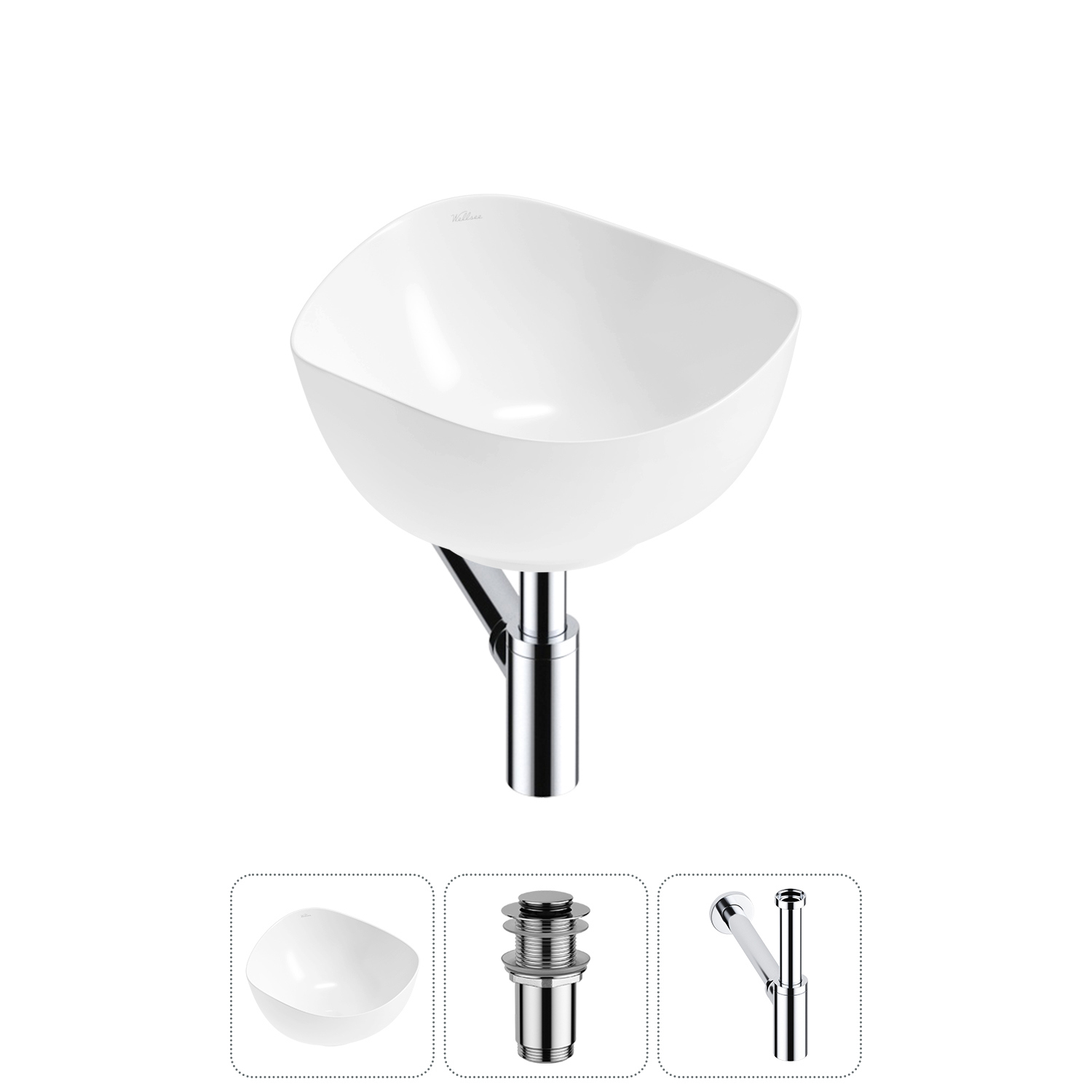 Изображение товара Раковина Wellsee Nexus Flex 38см 3 в 1 с сифоном и донным клапаном