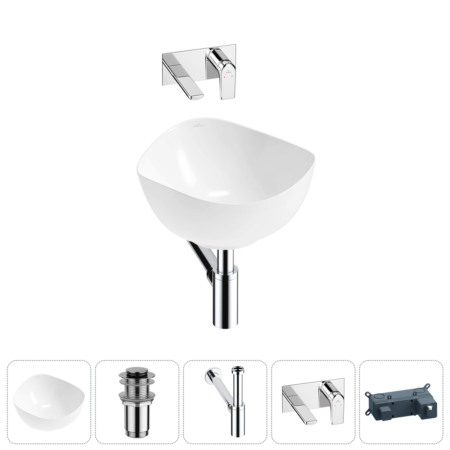 Изображение товара Раковина Wellsee Nexus Flex 38см 4 в 1 белая глянцевая интерьер ванной