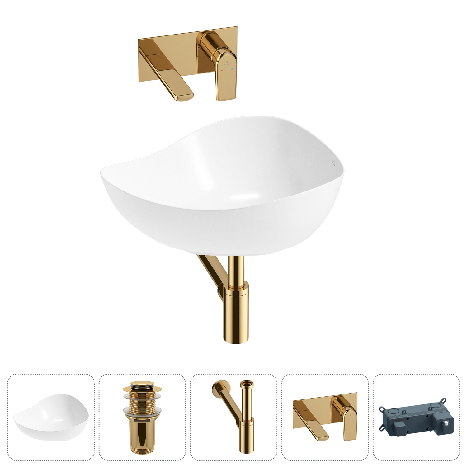 Изображение товара Раковина Wellsee nexus flex 20214029R 50см цвет раковина 4 в 1: д/к, сифон, смеситель