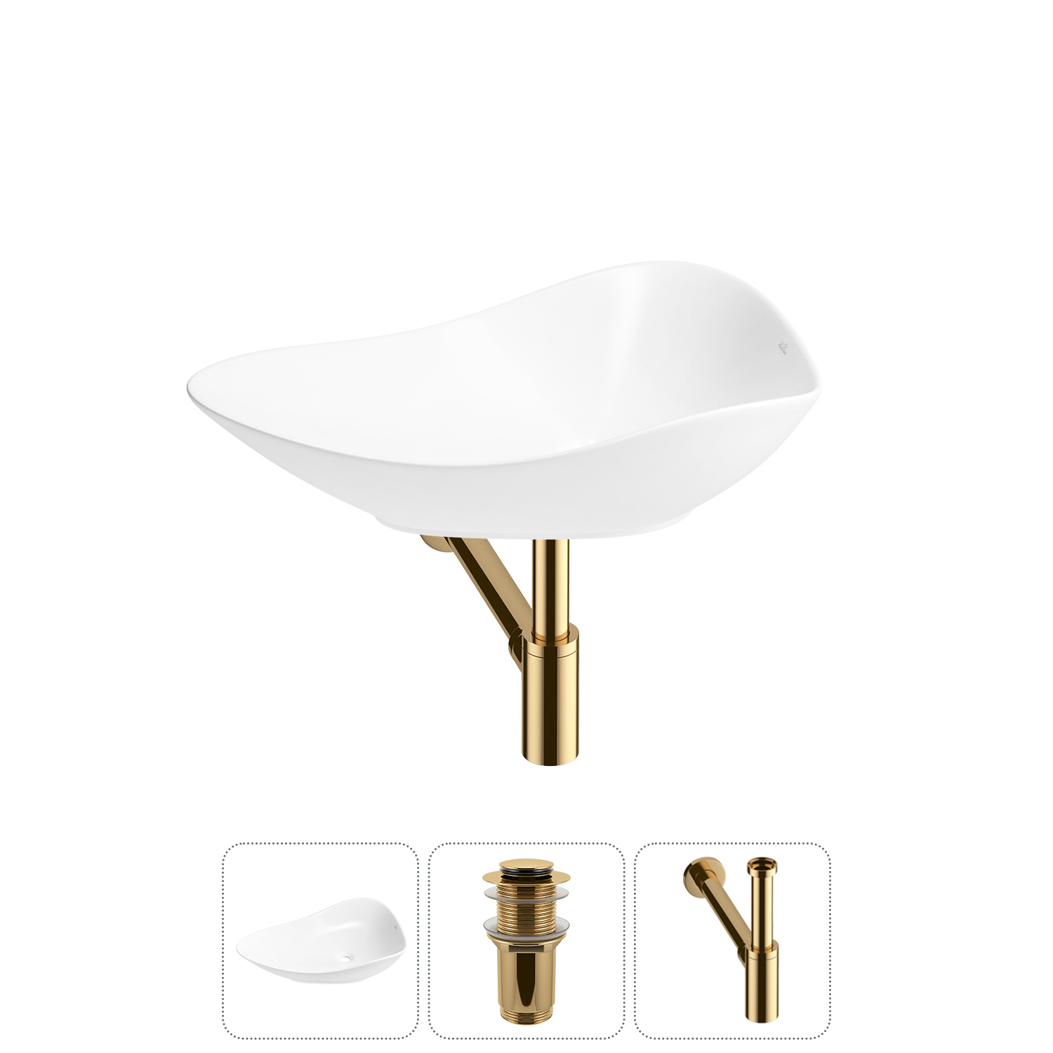 Изображение товара Раковина Wellsee Nexus Flex 60 см 3 в 1 белый глянцевый с сифон и клапаном