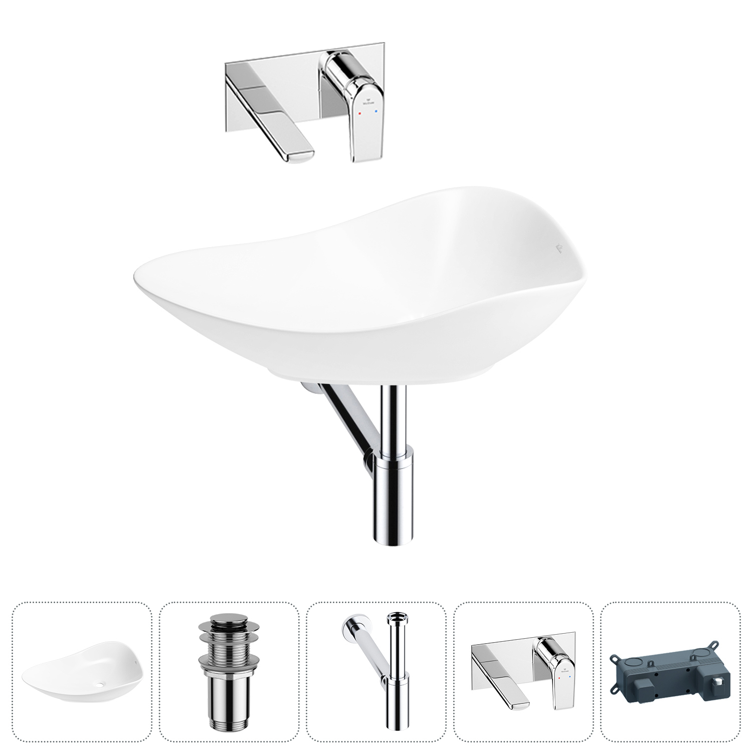 Изображение товара Раковина Wellsee Nexus Flex 60см 4 в 1 с сифон и смесителем белая