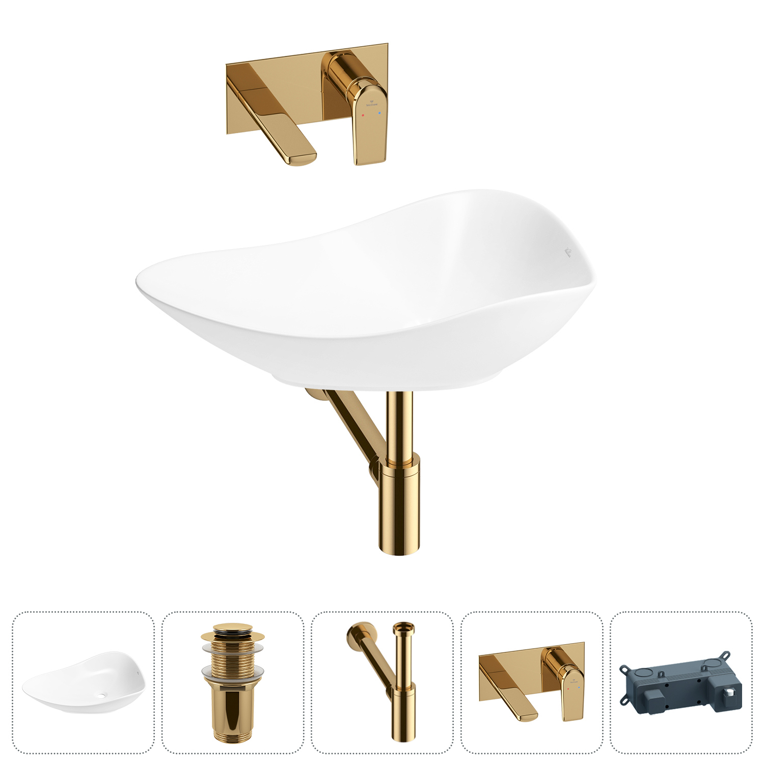 Изображение товара Раковина Wellsee Nexus Flex 20214041R 60 см в комплекте со сифоном и смесителем