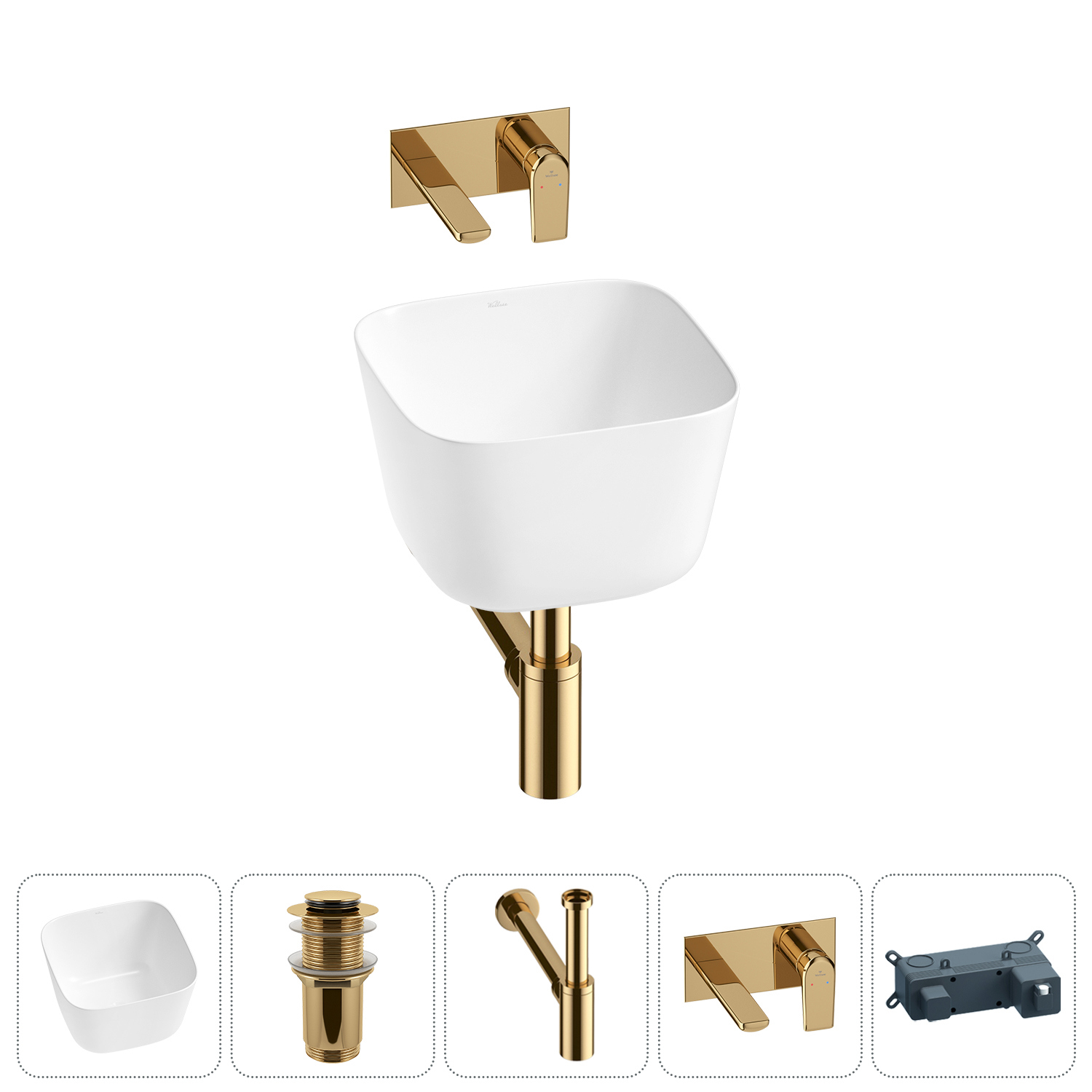 Изображение товара Раковина Wellsee fontenay paris 20214053R 37 см 4 в 1 комплект со смесителем и сифоном