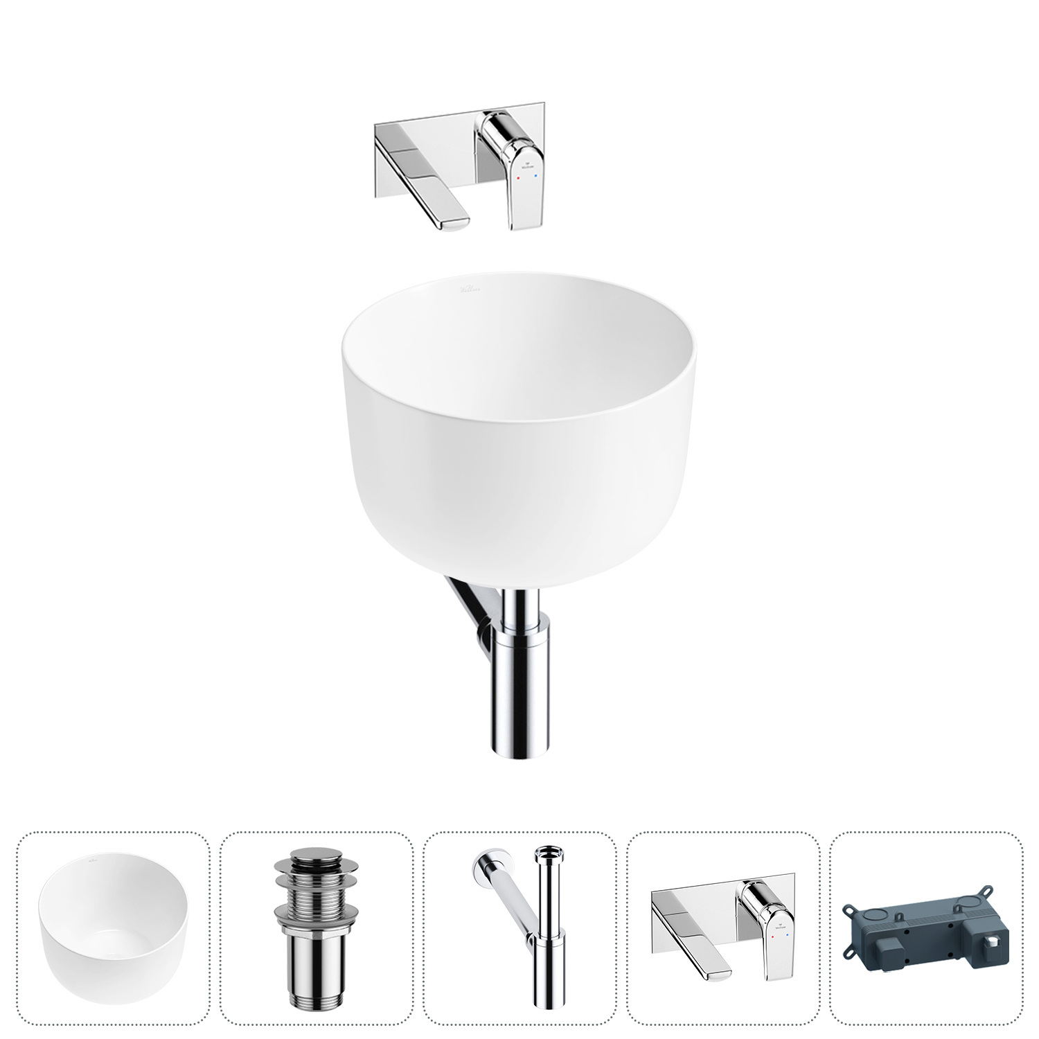 Изображение товара Раковина Wellsee Fontenay Paris 20214063R 39 см с сифоном и смесителем комплект