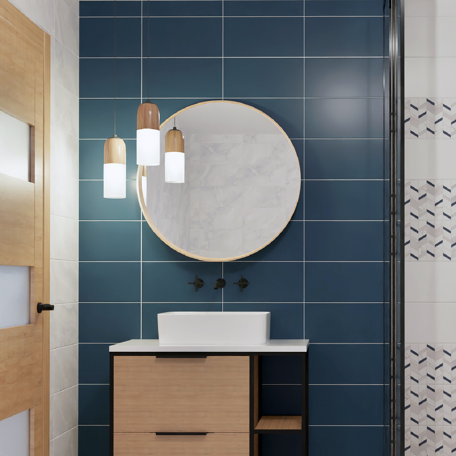 Изображение товара Настенная плитка KREAFORTA Mersey Mono 20x40 см матовая синяя для ванной