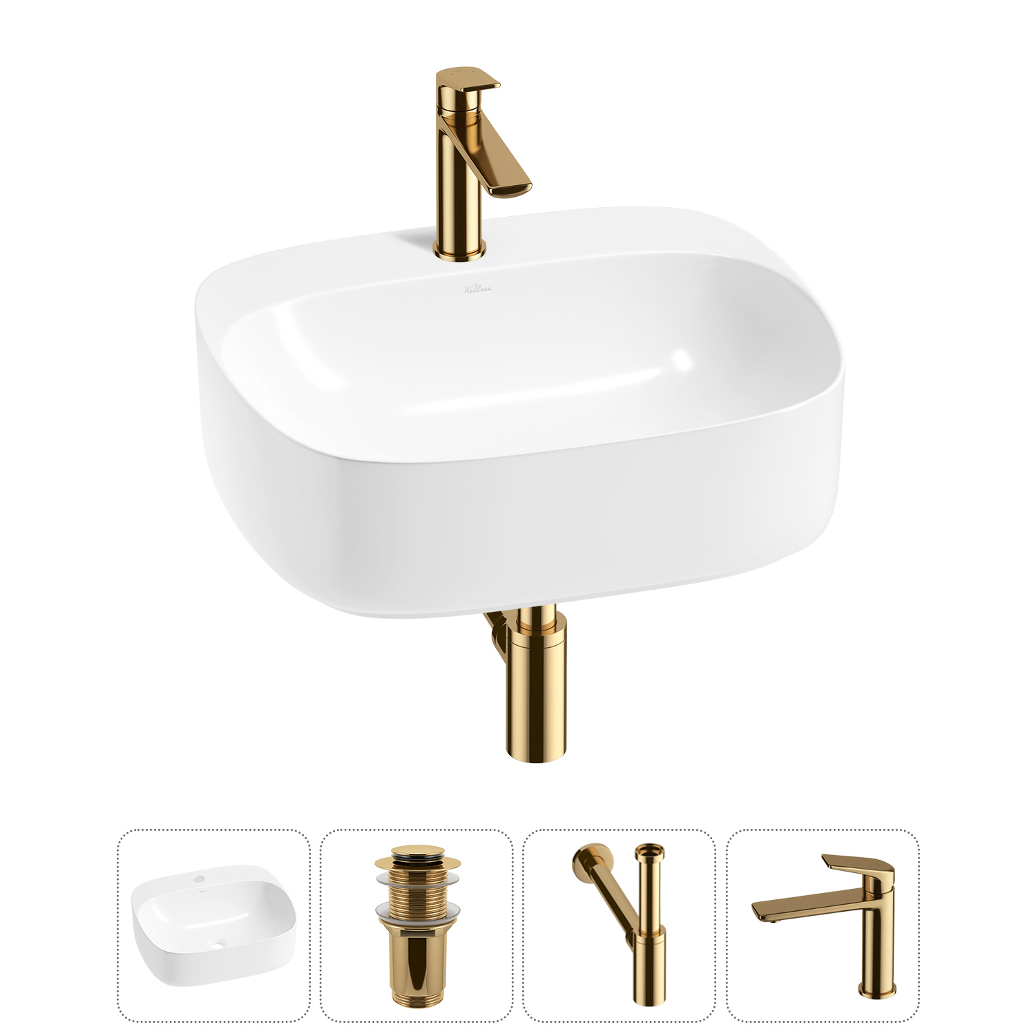 Изображение товара Раковина Wellsee ideal 20214105R 50см 4 в 1 белая с сифоном и смесителем