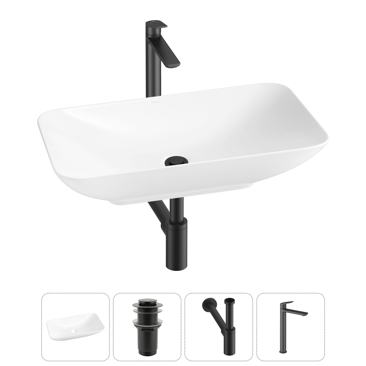 Изображение товара Раковина Wellsee demure 60см 4 в 1 с сифоном смесителем из RefCeram Польша