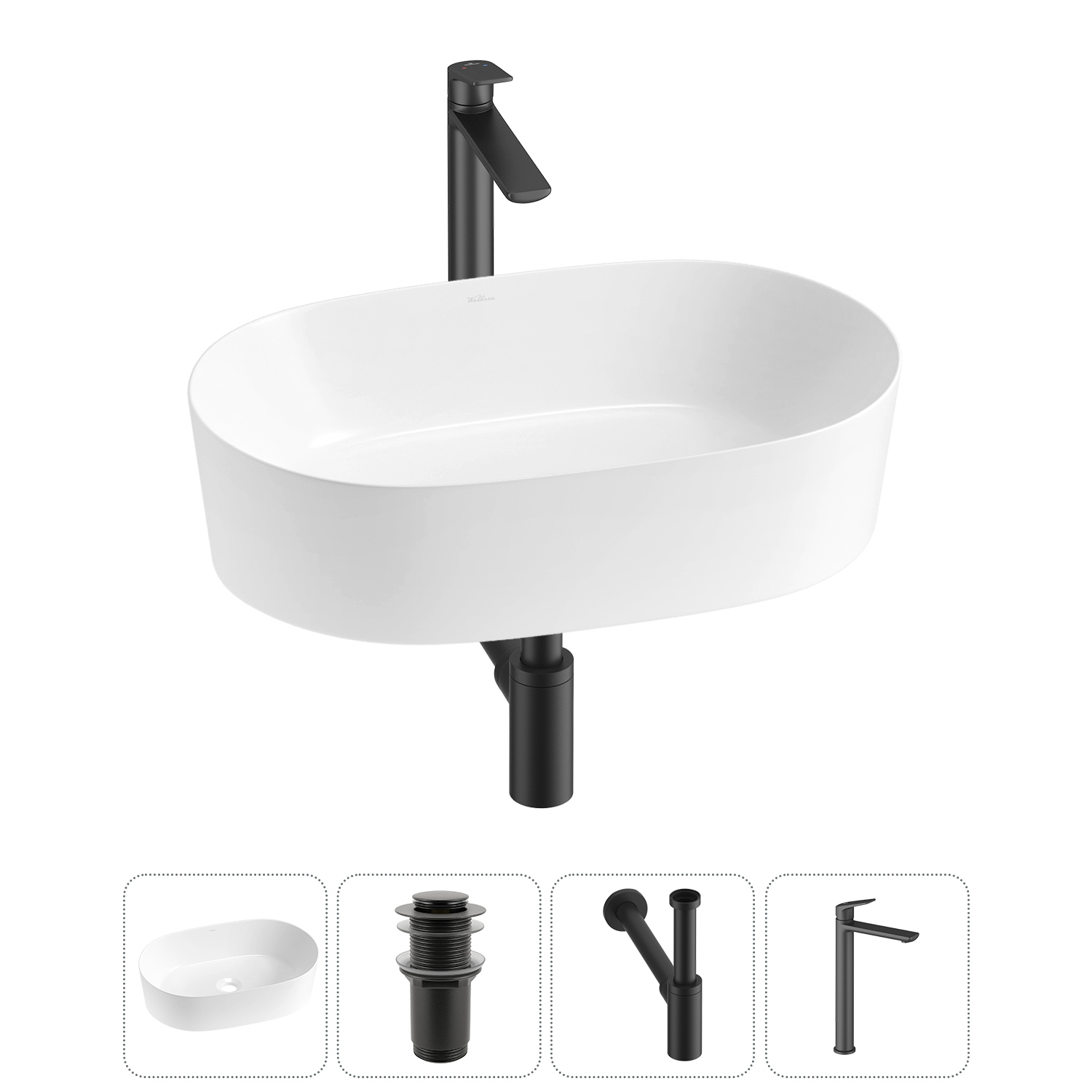 Изображение товара Раковина Wellsee saint-germain 20214996R 56см белый глянцевый комплект 4 в 1