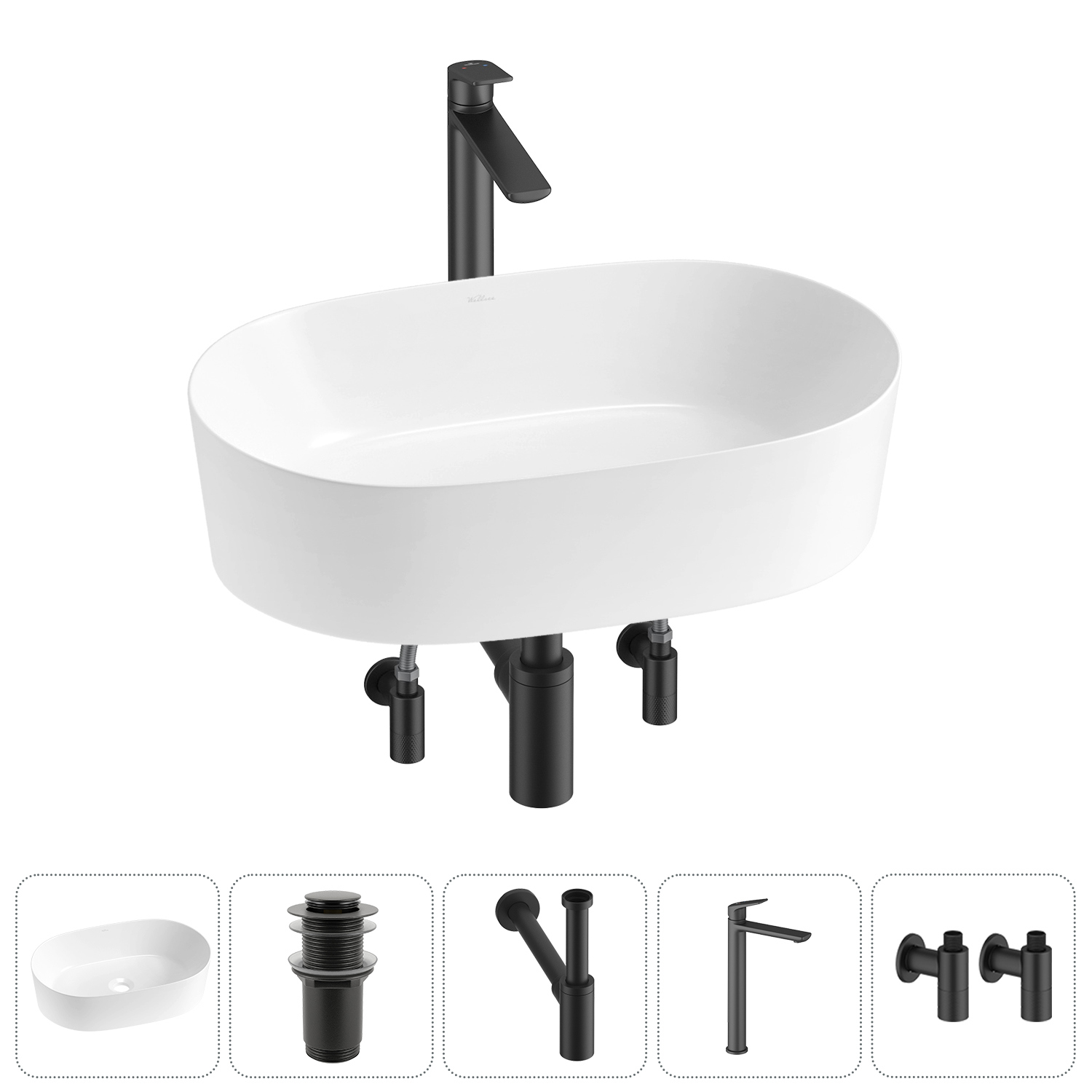 Изображение товара Раковина Wellsee saint-germain 20215000R 56см цвет раковина 5 в 1: д/к, сифон, смеситель, вентили