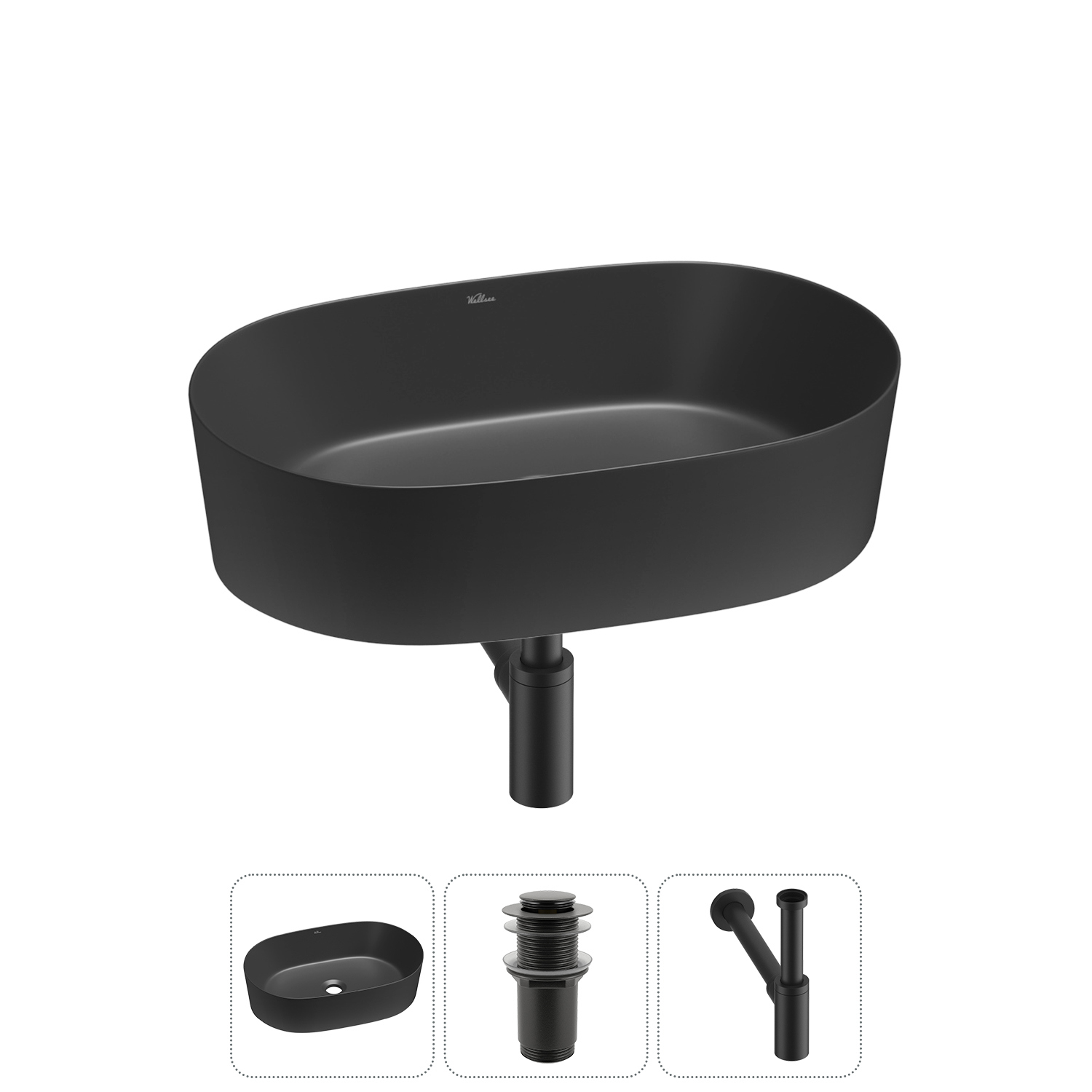 Изображение товара Раковина Wellsee saint-germain 56 см 3 в 1 матовый черный огненные изгибы и прочность