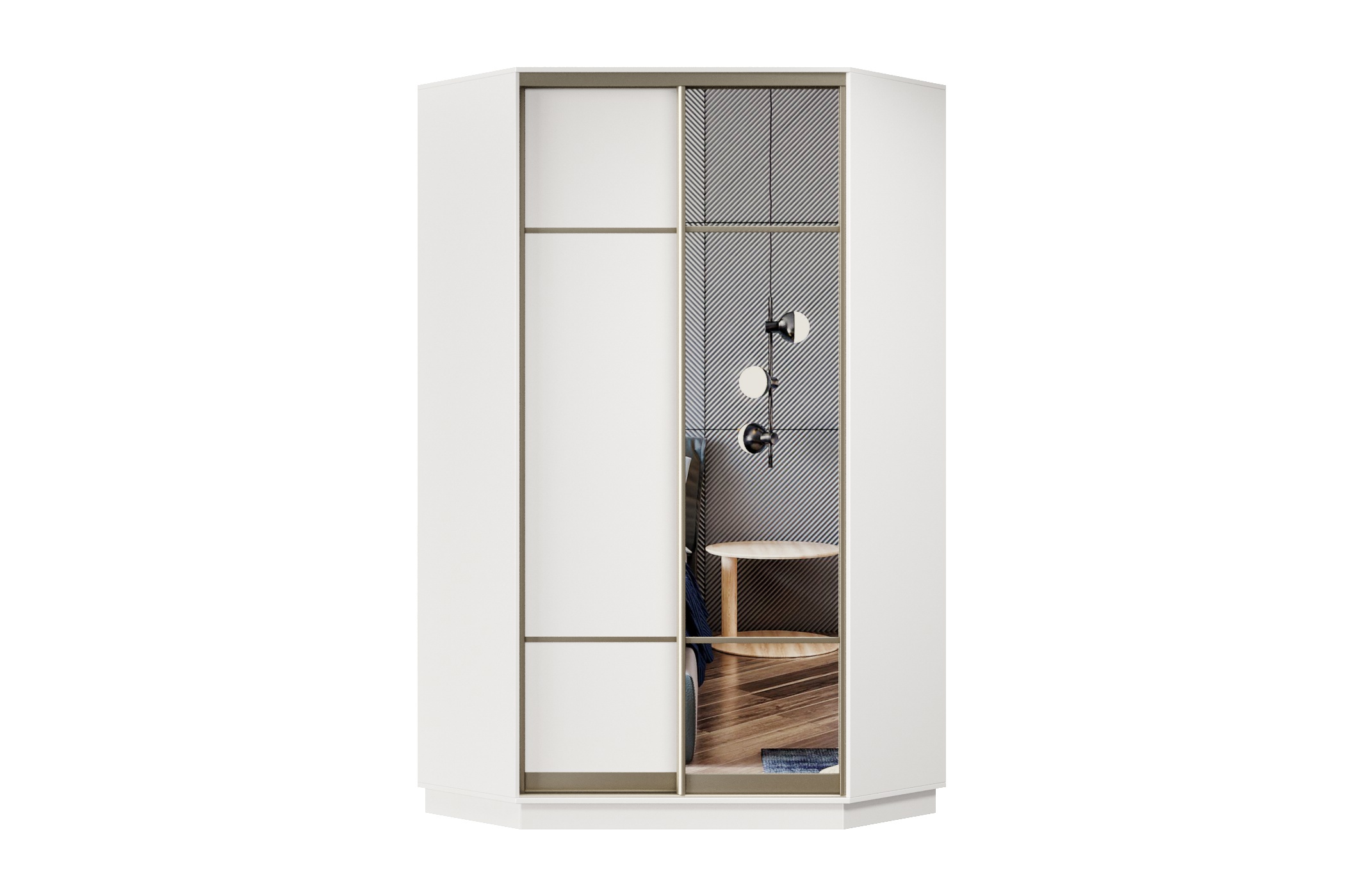 Изображение товара Шкаф-купе Хочу домой Классика 71 угловой (08.11) с 2 дверями 220x110х45 см 12 полок ЛДСП цвет белый/профиль шампань