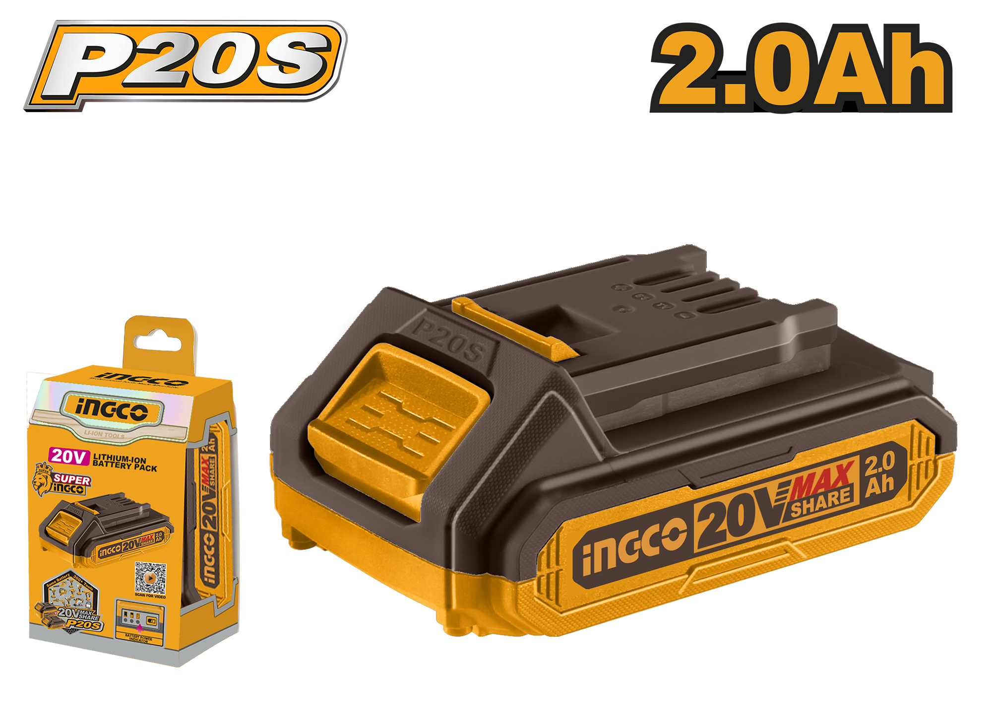 Изображение товара Аккумулятор Ingco FBLI20011, 20 В Li-Ion 2 Ач Изображение товара Аккумулятор Ingco FBLI20011, 20 В Li-Ion 2 Ач