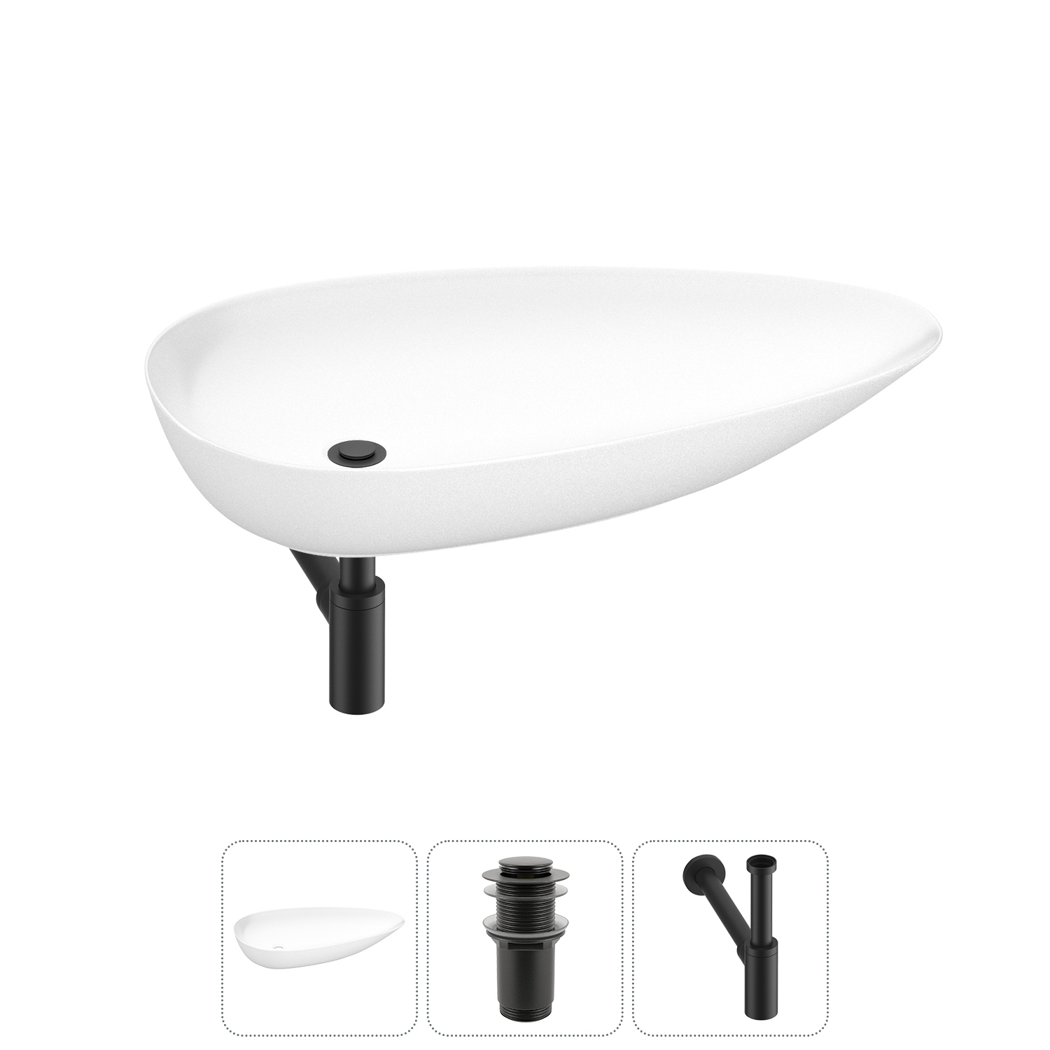 Изображение товара Раковина Wellsee Faze Moment 76 см 3 в 1 с сифоном и донным клапаном