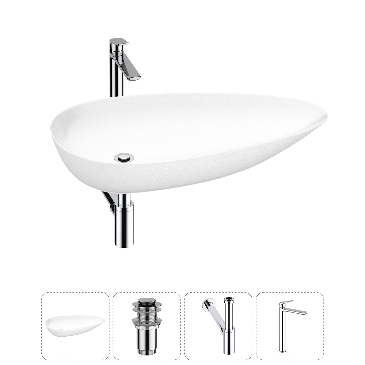 Изображение товара Раковина Wellsee Faze Moment 20212165R 76 см комплекс с сифоном смесителем