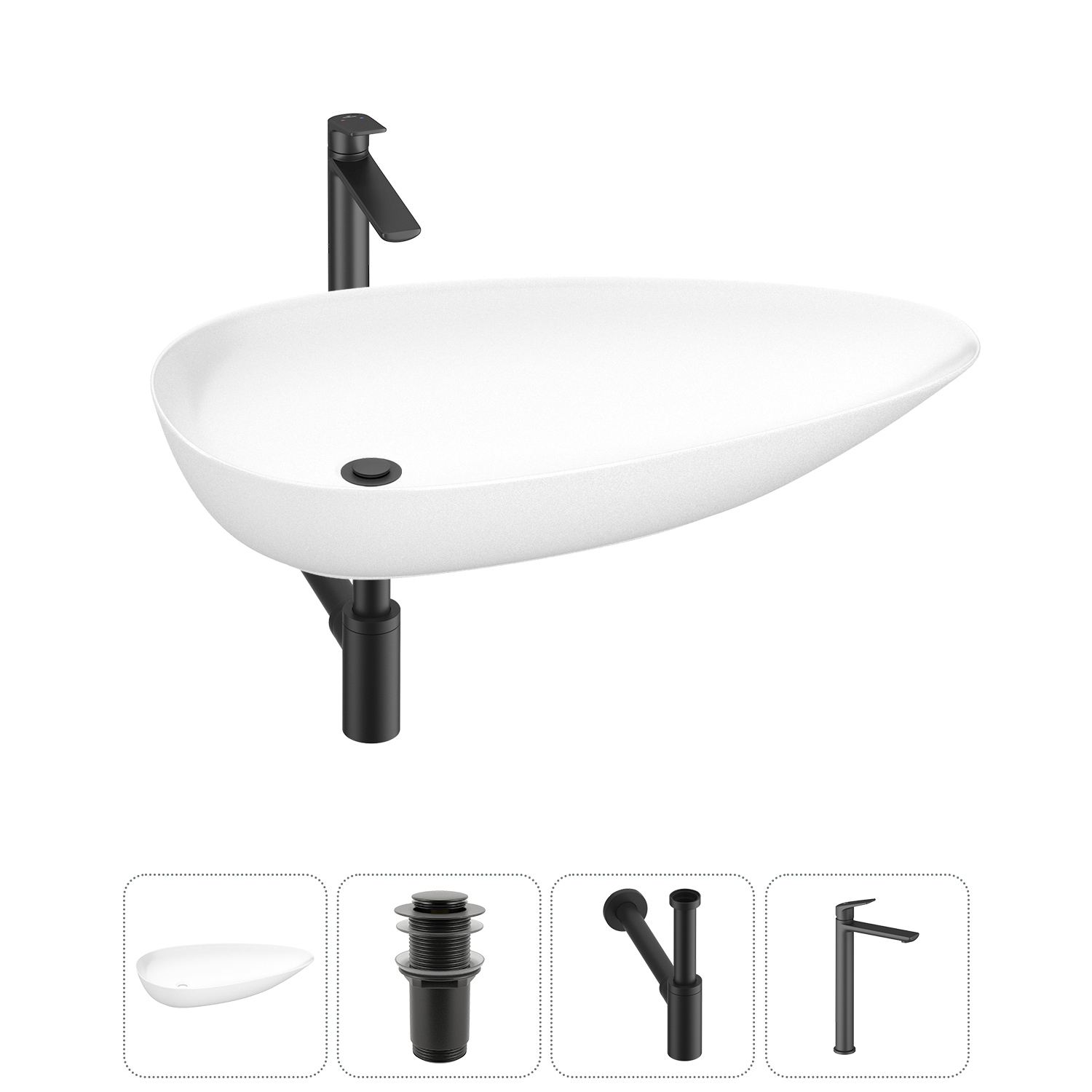 Изображение товара Раковина Wellsee faze moment 20212166R 76см цвет раковина 4 в 1: д/к, сифон, смеситель