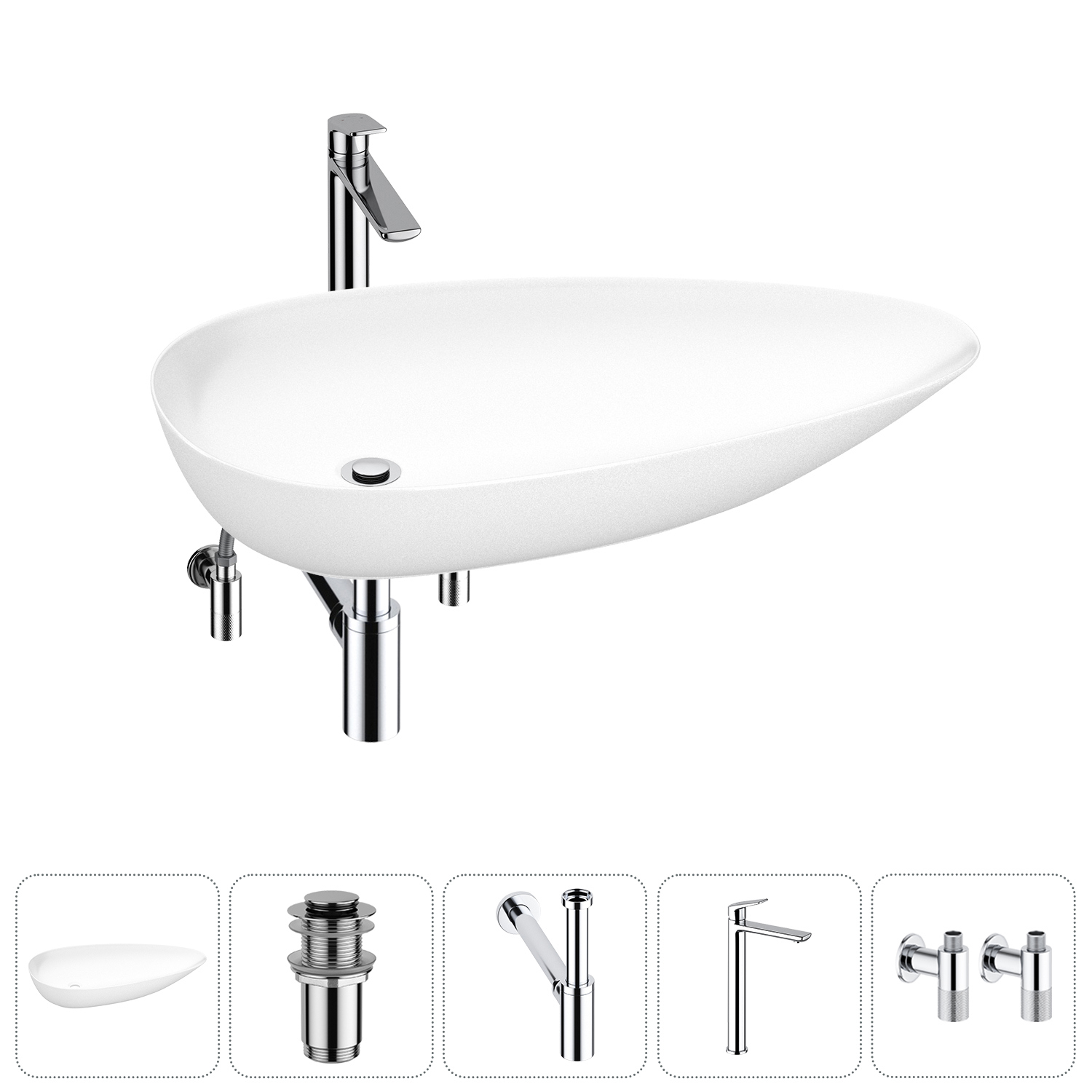 Изображение товара Раковина Wellsee faze moment 20212169R 76см цвет раковина 5 в 1: д/к, сифон, смеситель, вентили