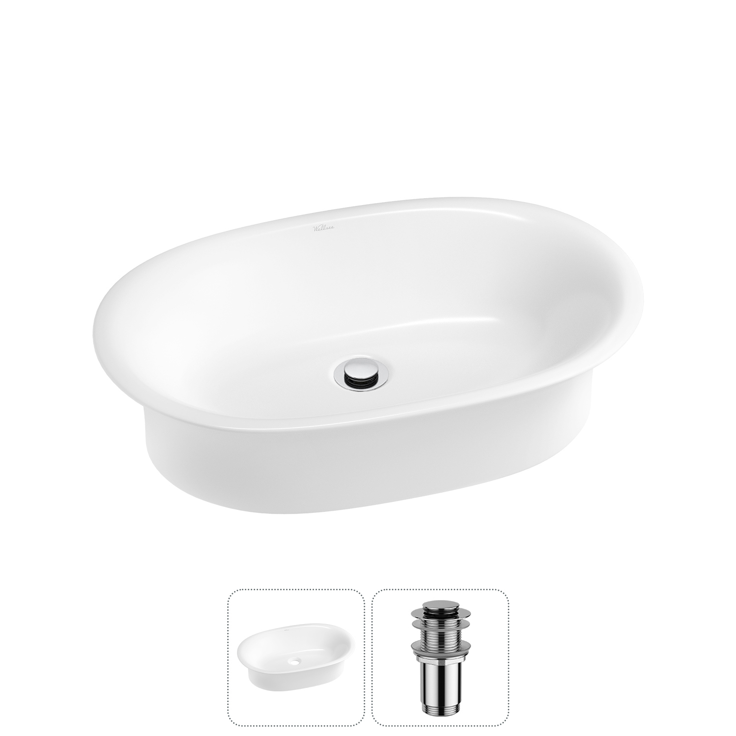 Изображение товара Раковина Wellsee Faze Moment 2 в 1 60 см овальная белая с донным клапаном