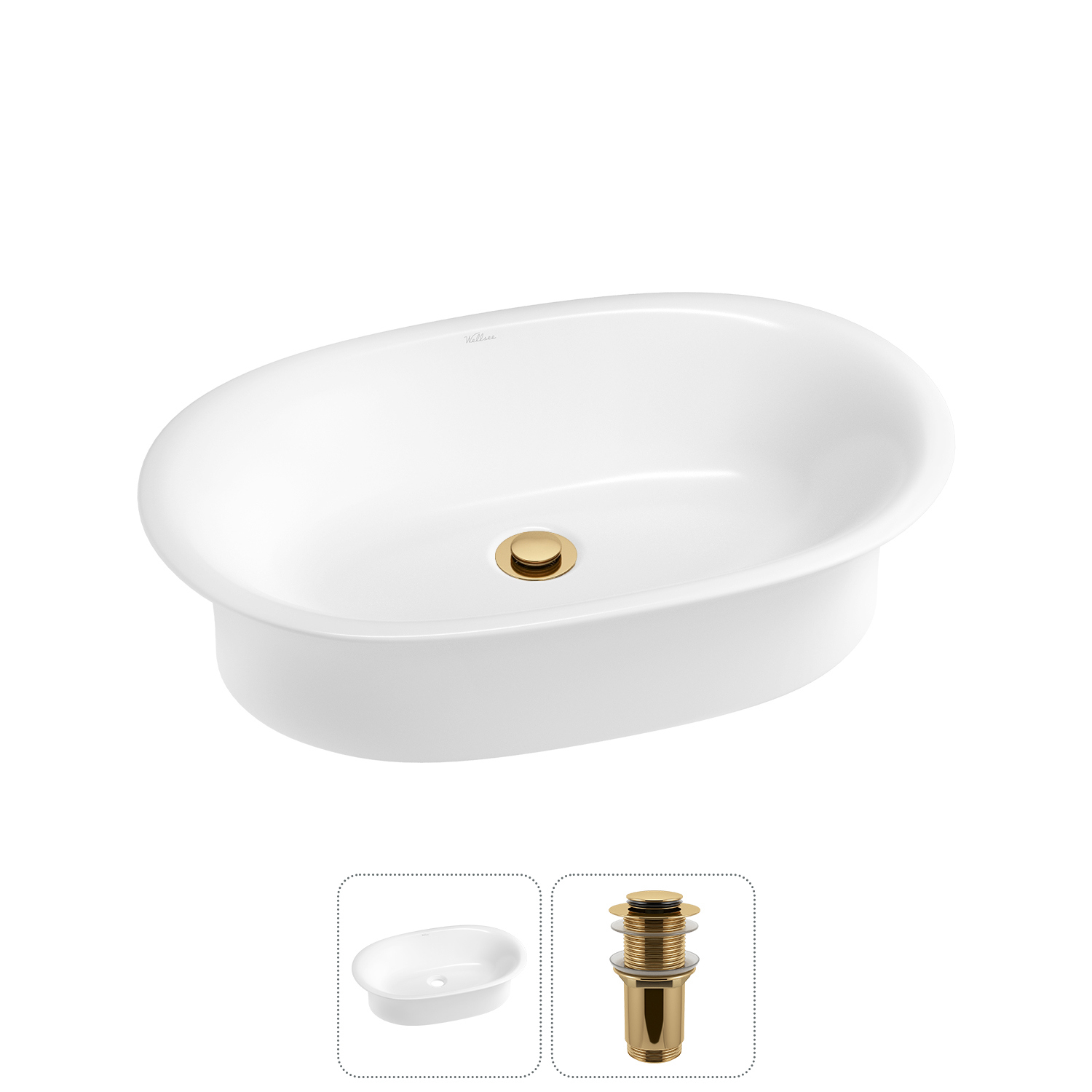 Изображение товара Раковина Wellsee Faze Moment 20213580R 60см глянцевая белая 2 в 1