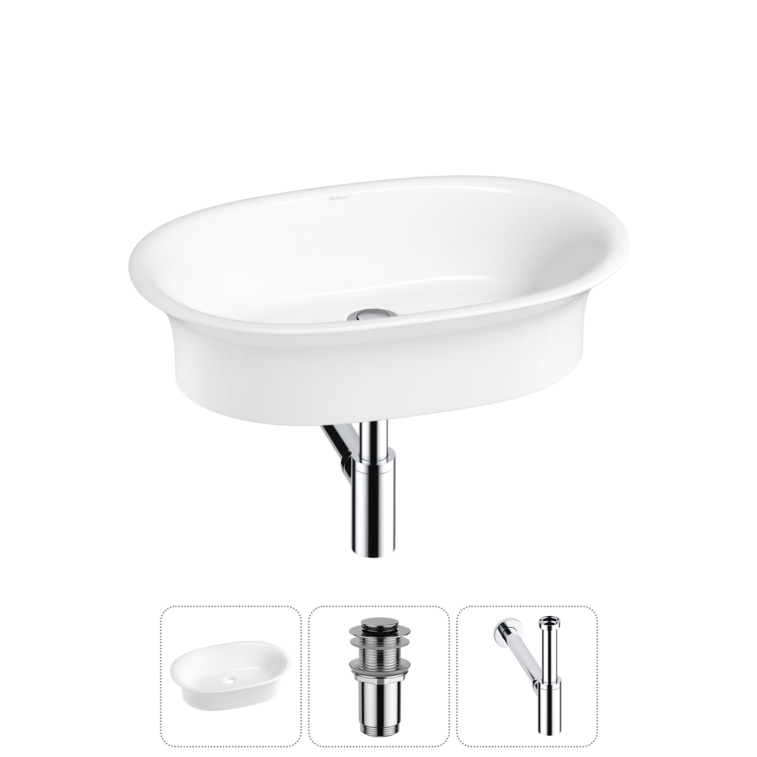 Изображение товара Раковина Wellsee Faze Moment 60см 3 в 1 с сифоном и клапаном полиция из RefCeram