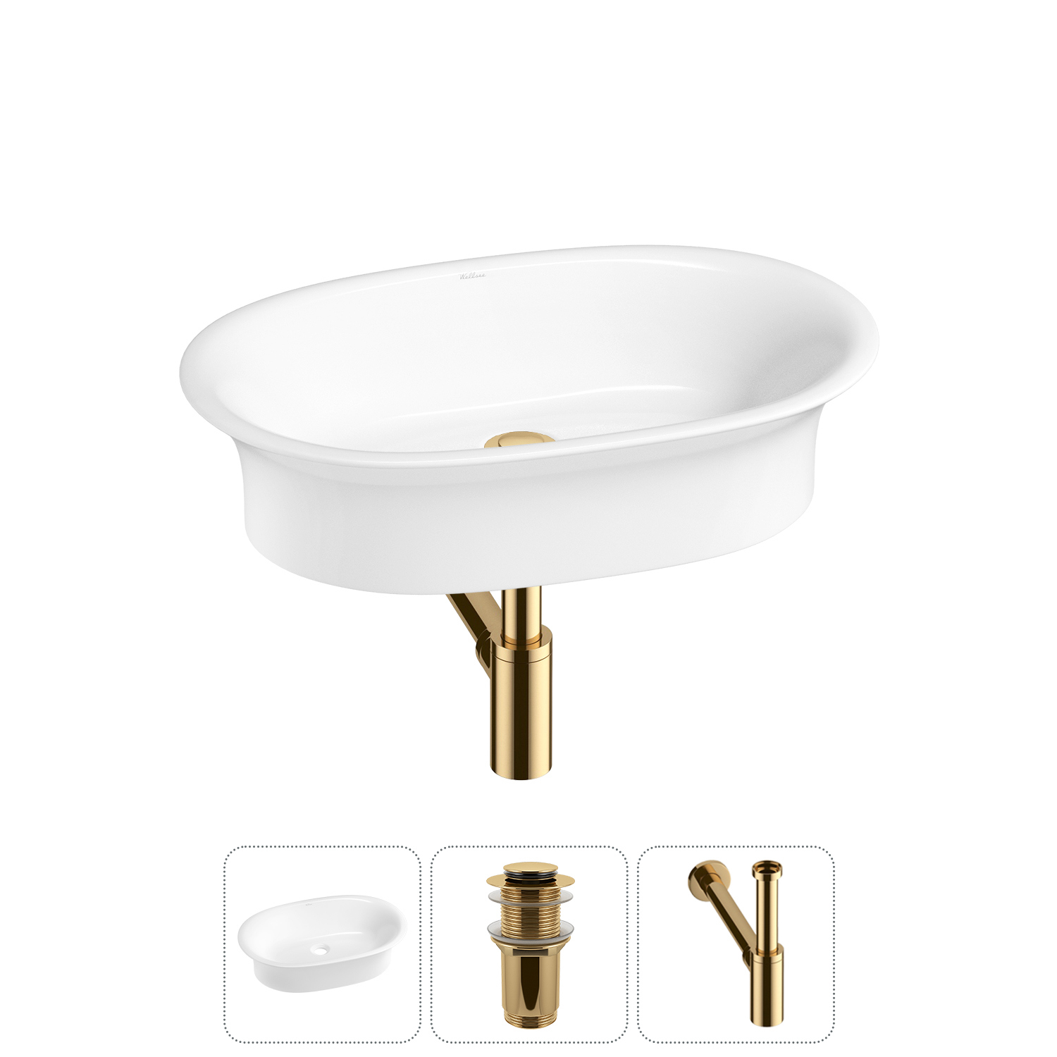Изображение товара Раковина Wellsee Faze Moment 60см 3 в 1 с сифоном и донным клапаном