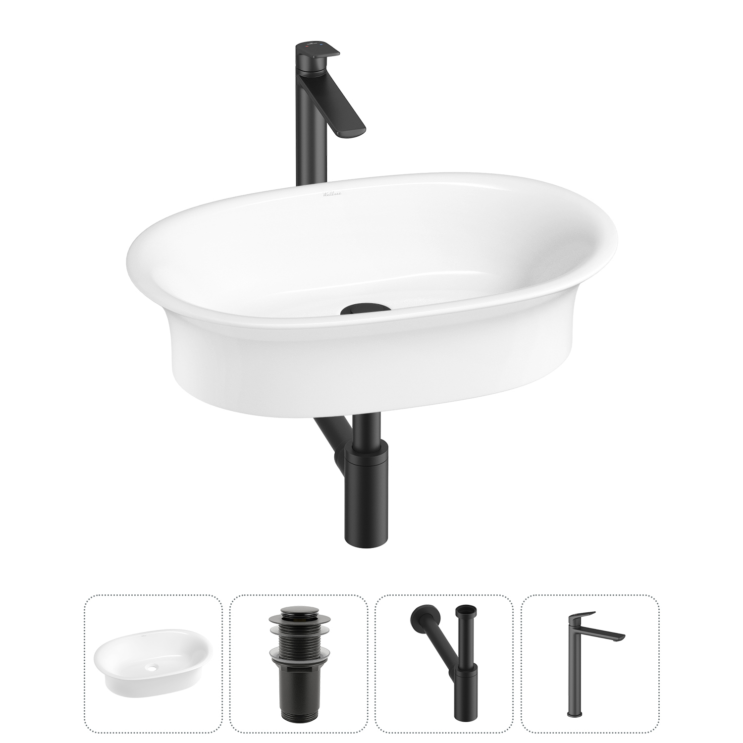 Изображение товара Раковина Wellsee faze moment 20213587R 60см цвет раковина 4 в 1: д/к, сифон, смеситель