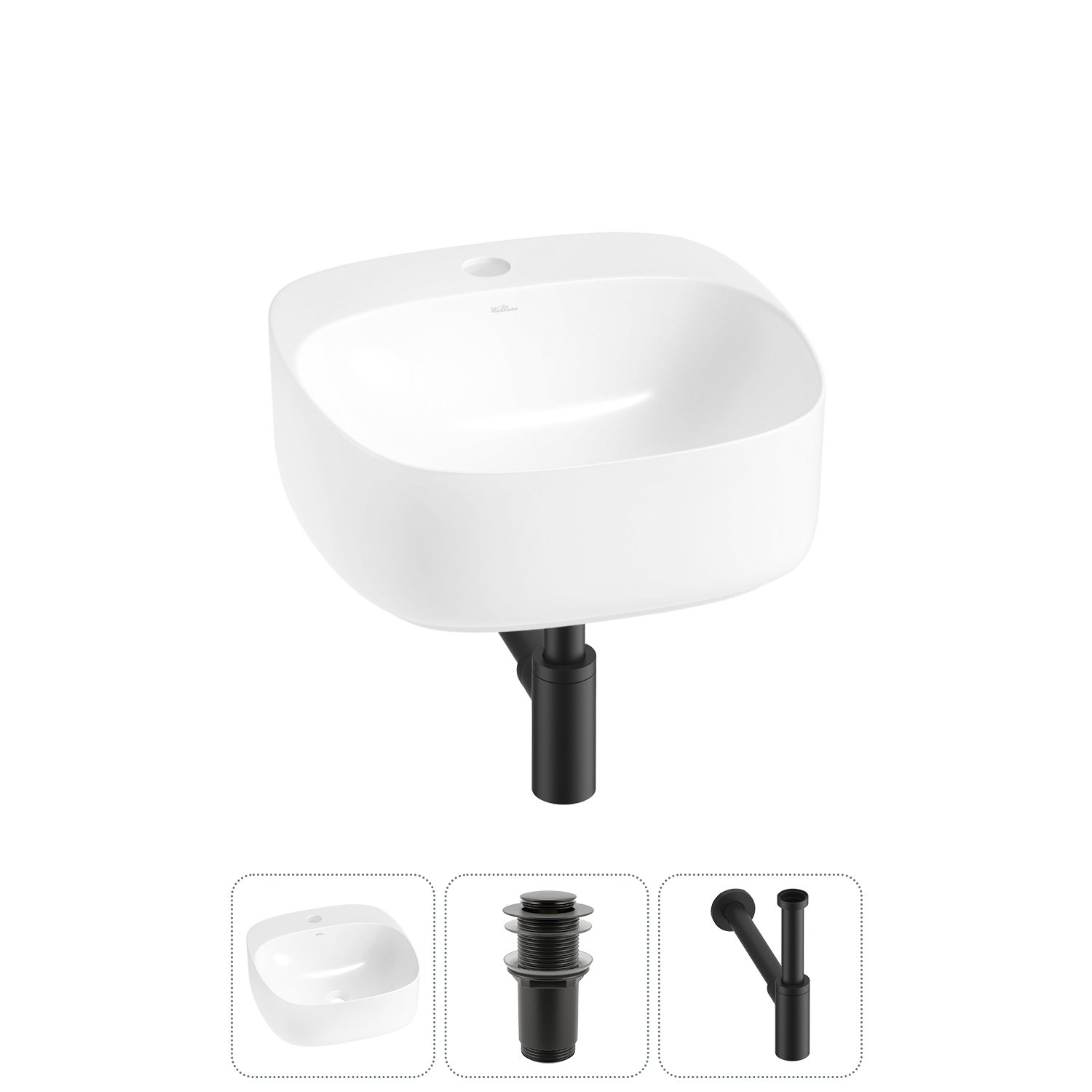 Изображение товара Раковина Wellsee ideal 42 см 3 в 1 цвет белый с сифоном и донным клапаном