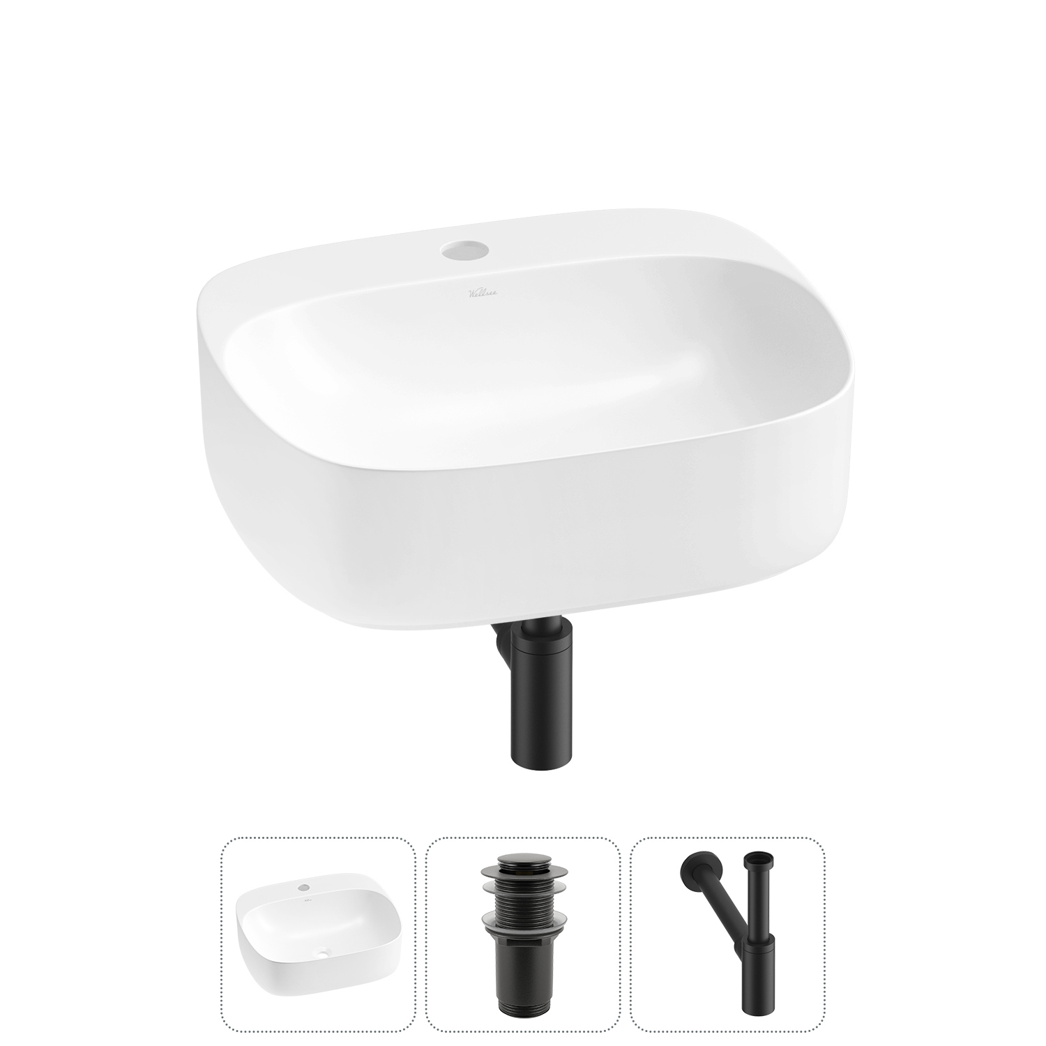 Изображение товара Раковина Wellsee ideal 20214132R 50 см белая матовая с сифоном и донным клапаном