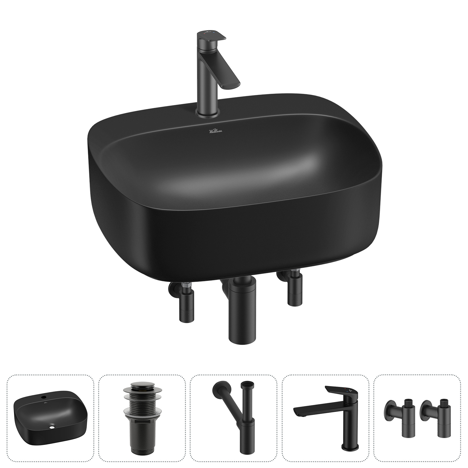 Изображение товара Раковина Wellsee ideal 20214165R 50см черная 5 в 1 комплект для ванной