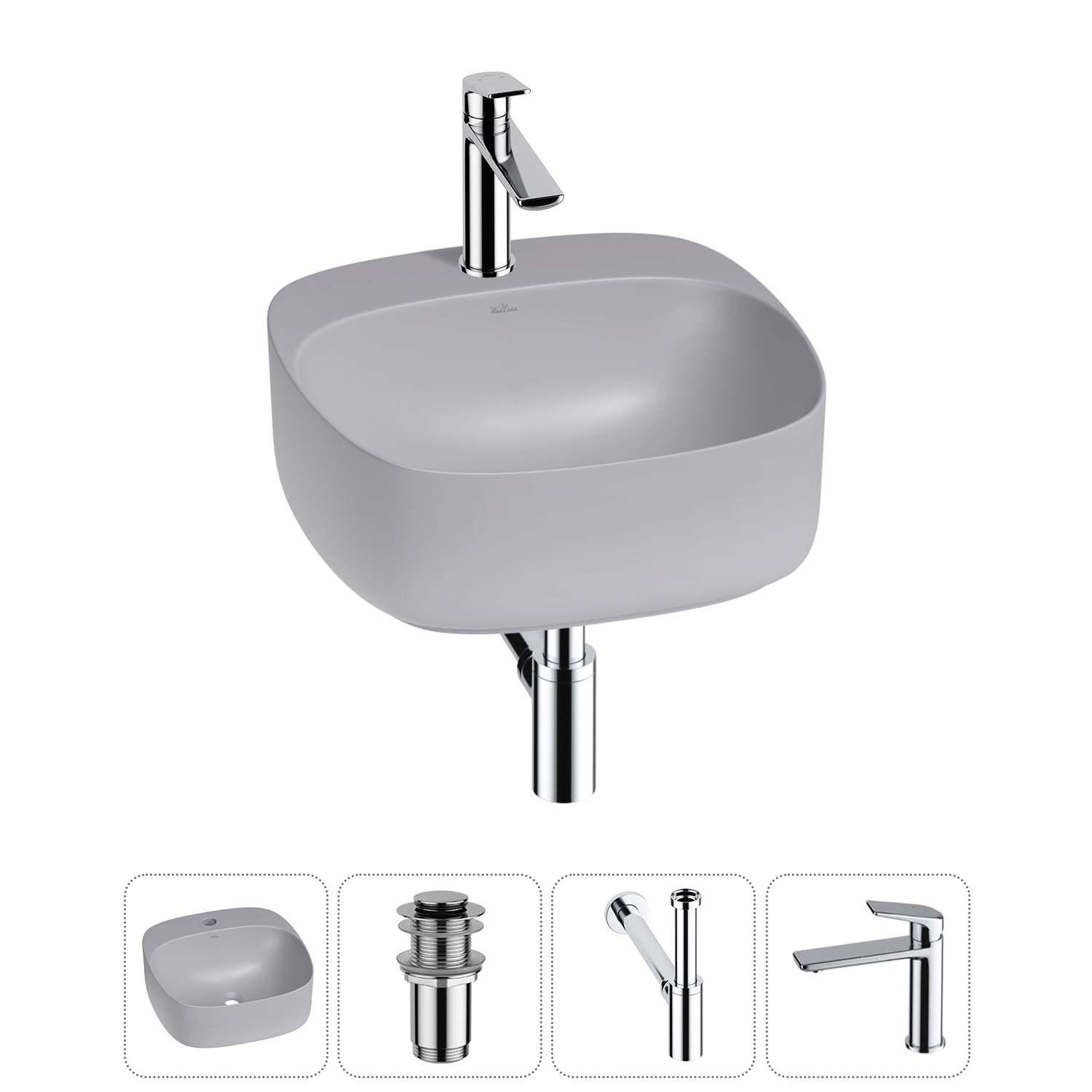 Изображение товара Ра́ковина Wellsee ideal 42 см 4 в 1 комплект с сифоном смесителем Польша