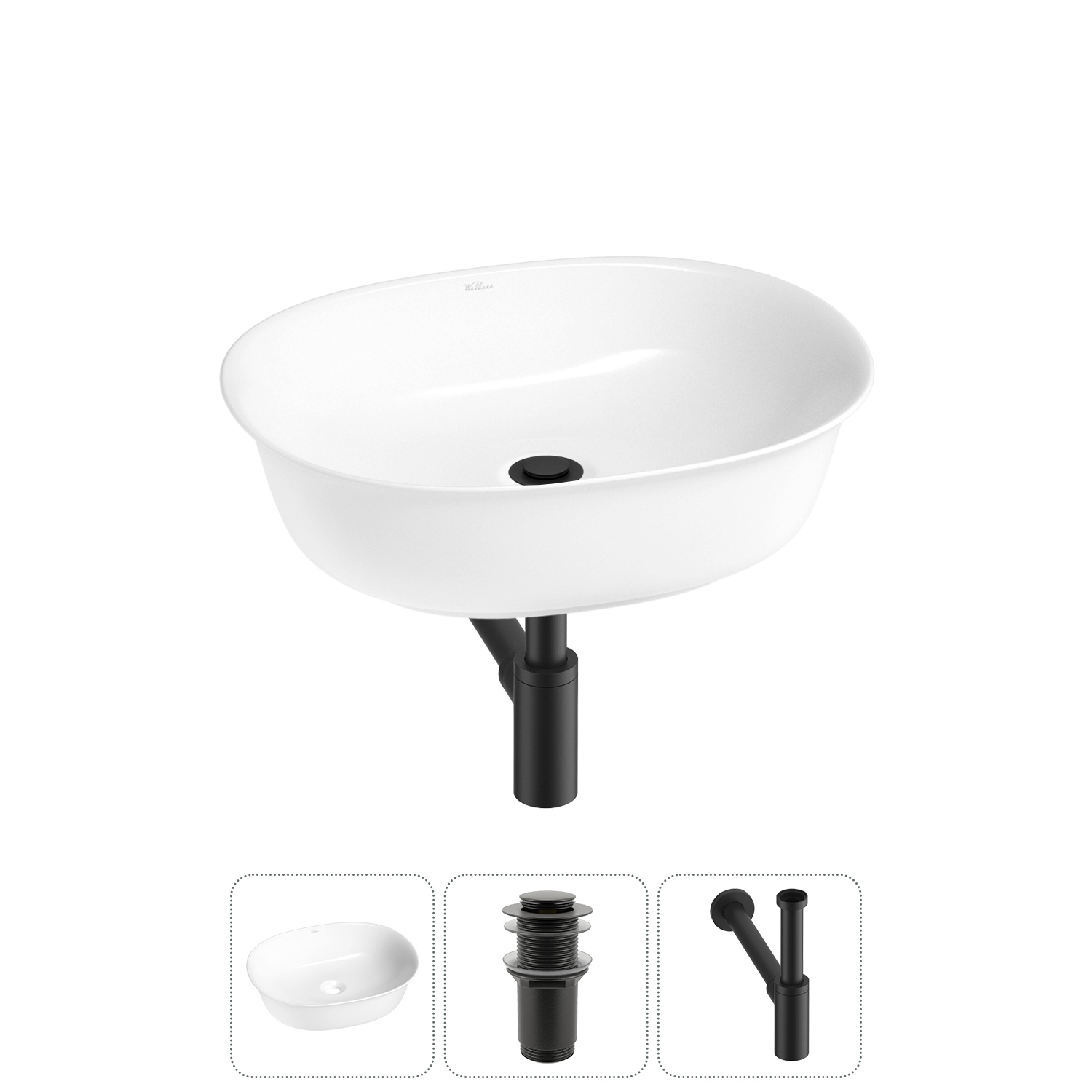 Изображение товара Раковина Wellsee brillant icon 20214620R 50см белая керамика с сифон и клапаном