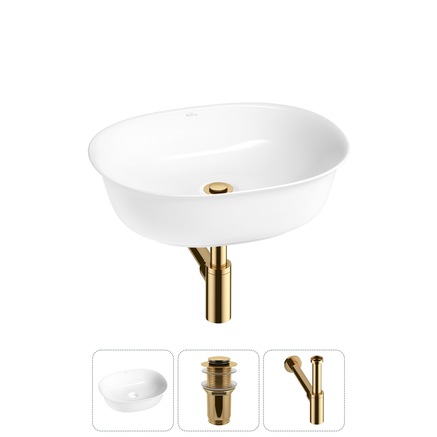 Изображение товара Раковина Wellsee brillant icon 20214621R 50 см овал белый глянцевый комплект