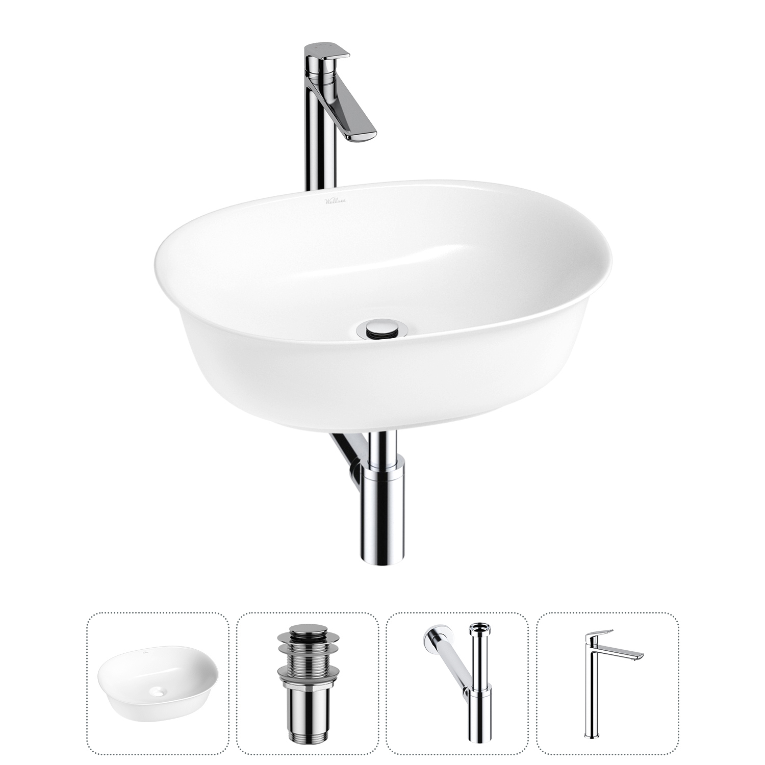 Изображение товара Раковина Wellsee brillant icon 20214623R 50см цвет раковина 4 в 1: д/к, сифон, смеситель