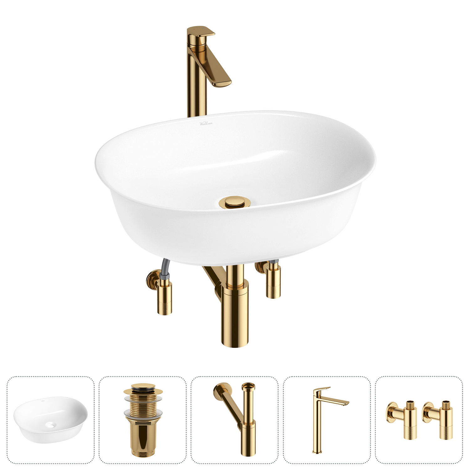 Изображение товара Раковина Wellsee brillant icon 20214629R 50см белая с комплектом для ванной комнаты