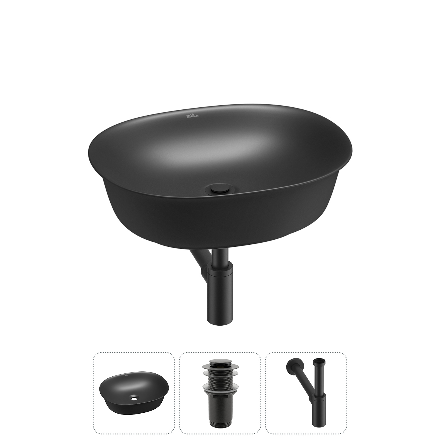 Изображение товара Раковина Wellsee Brillant iCon 20214635R 50см матовая черная 3 в 1 комплект